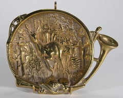 Victorian Style Brass Hunting Themed Tray, England Early 20th Century