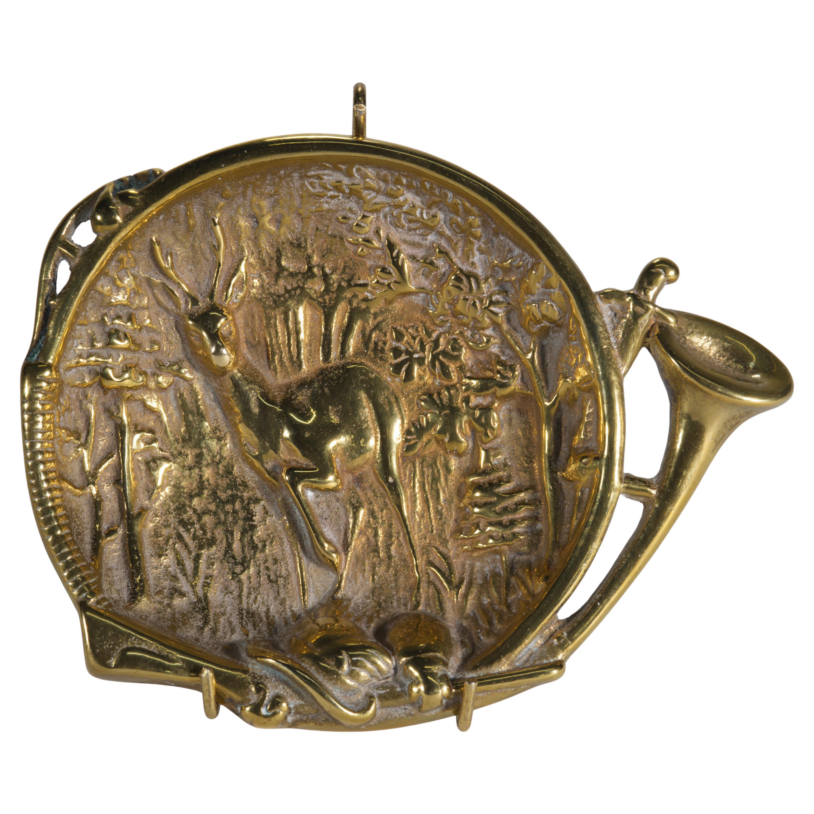 Victorian Style Brass Hunting Themed Tray, England Early 20th Century