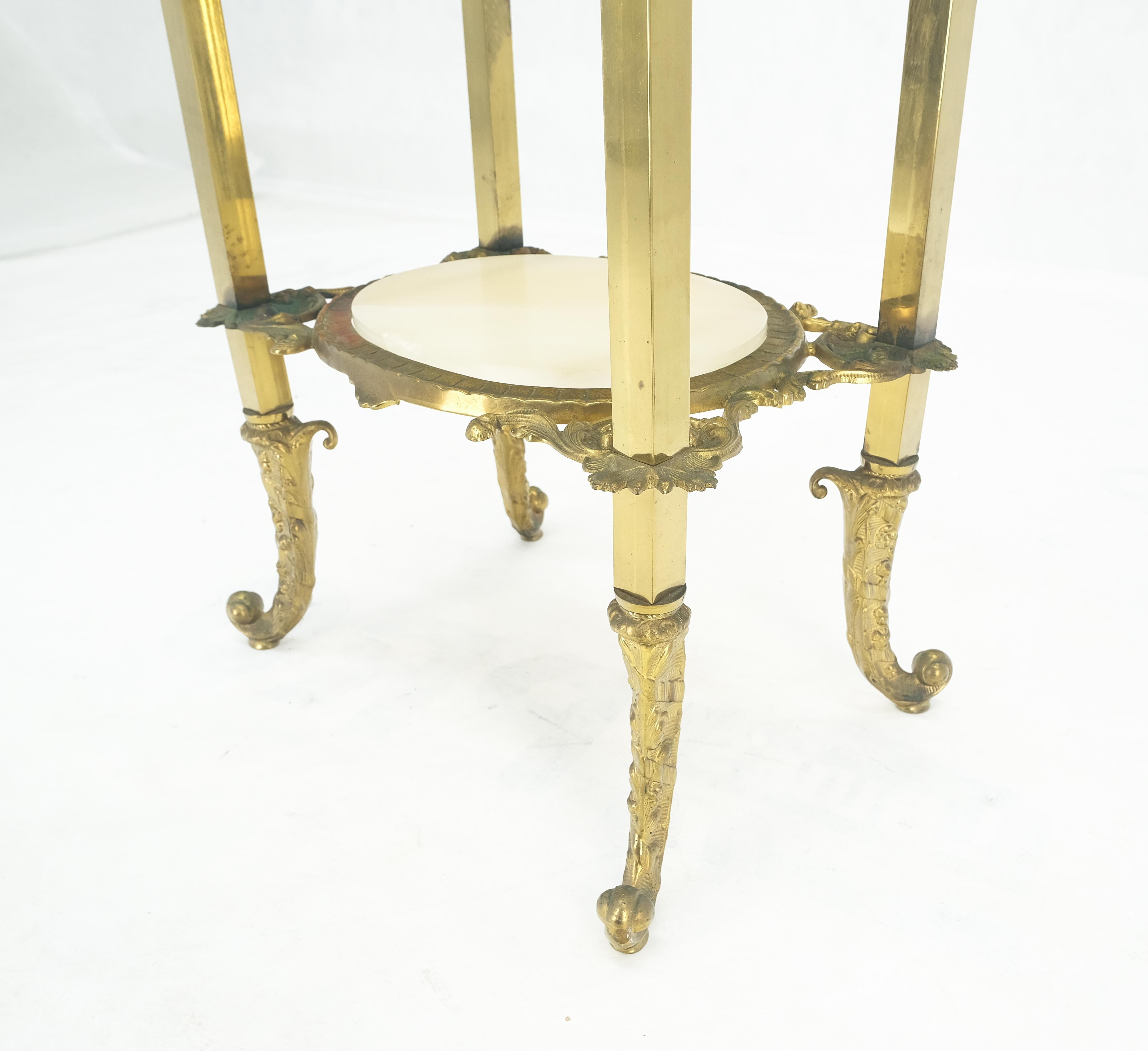 Victorian Style Brass Oval Onyx Marble Turned Finials Lamp Side Table Stand MINT!