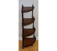 Victorian Style Brown Leather Inlaid Corner Whatnot Table