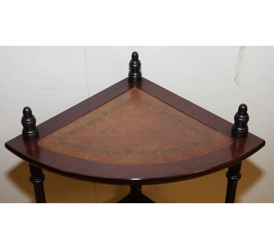 Victorian Style Brown Leather Inlaid Corner Whatnot Table 1