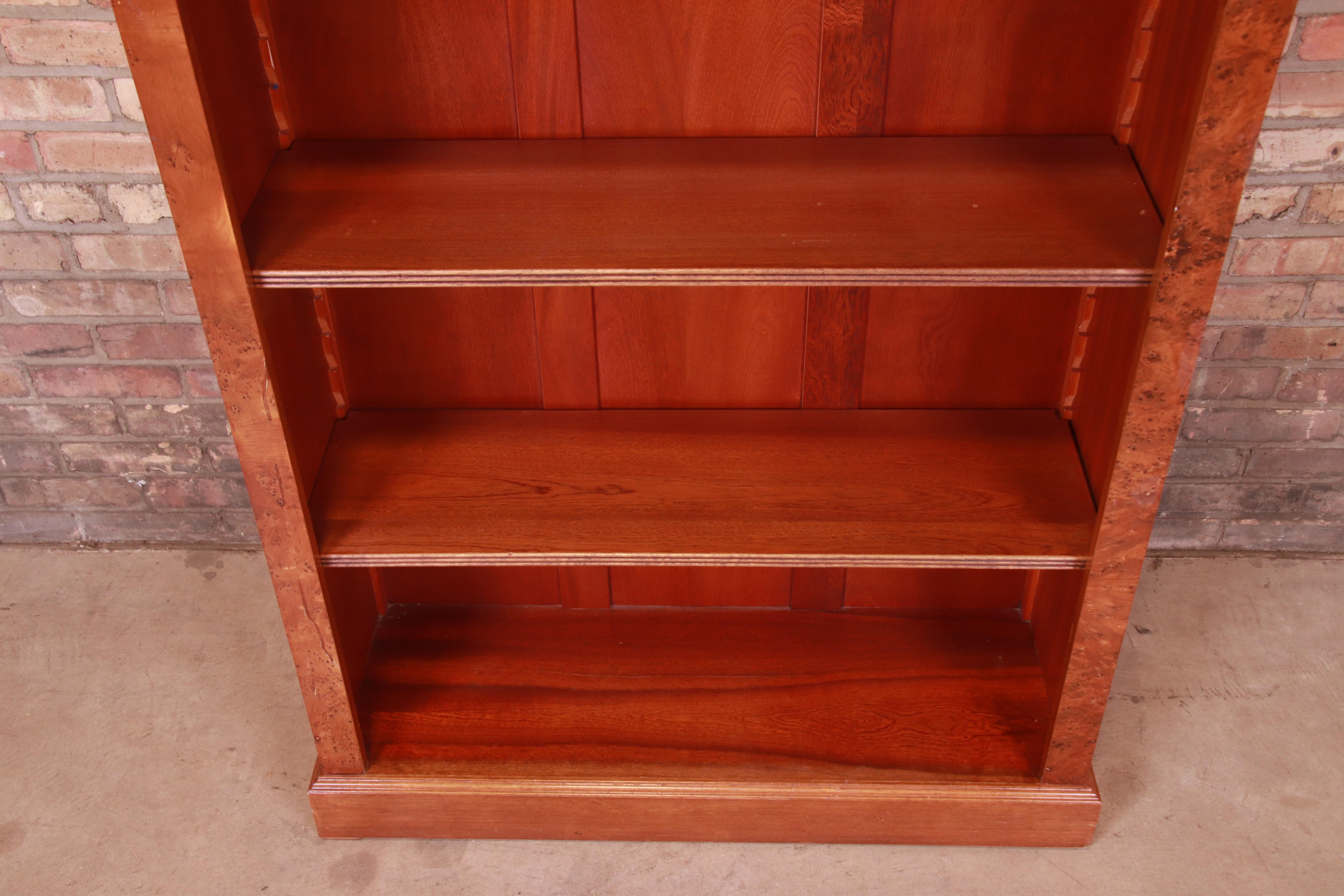 Victorian Style Burled Walnut and English Yew Wood Tall Bookcase 7