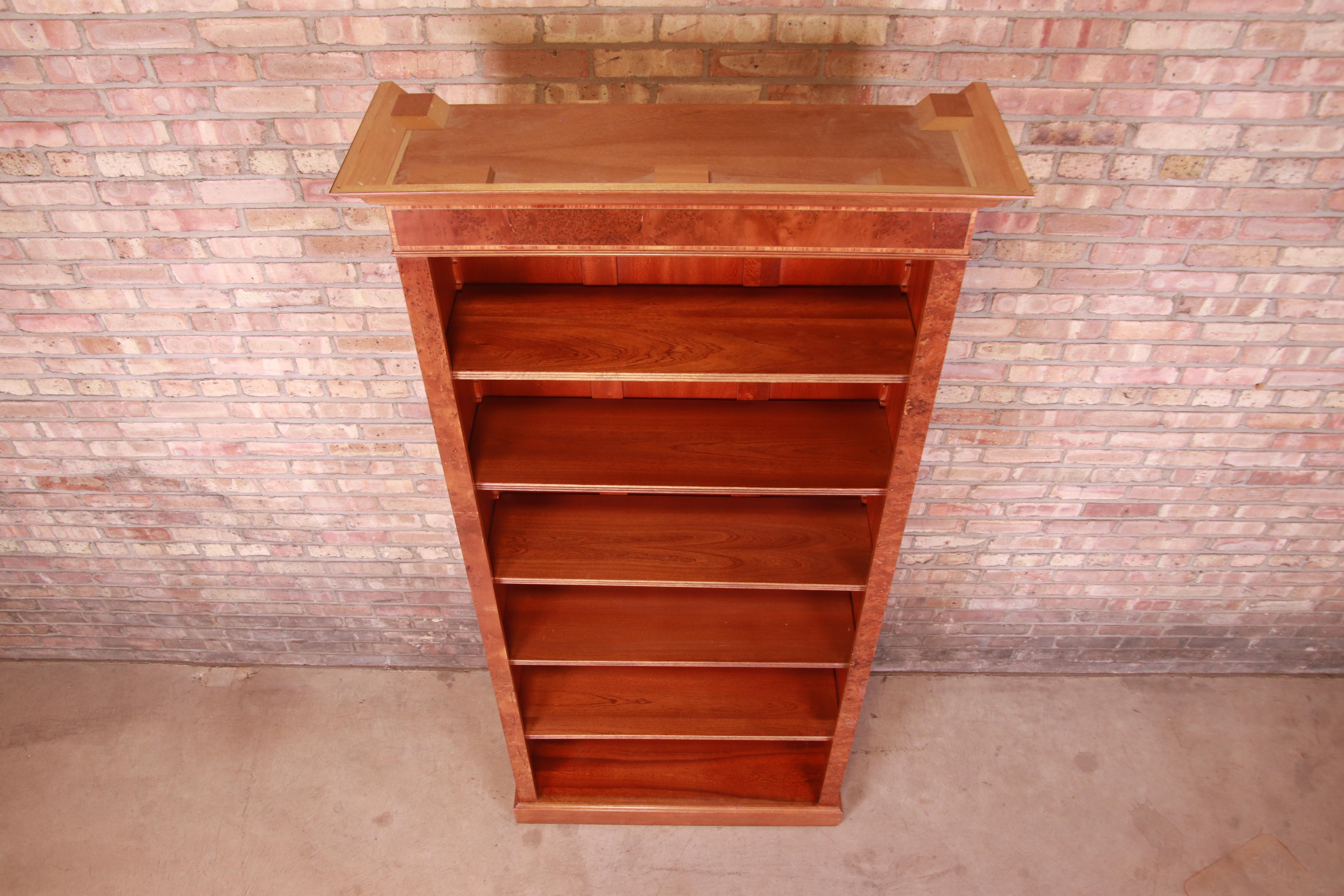 Victorian Style Burled Walnut and English Yew Wood Tall Bookcase 8