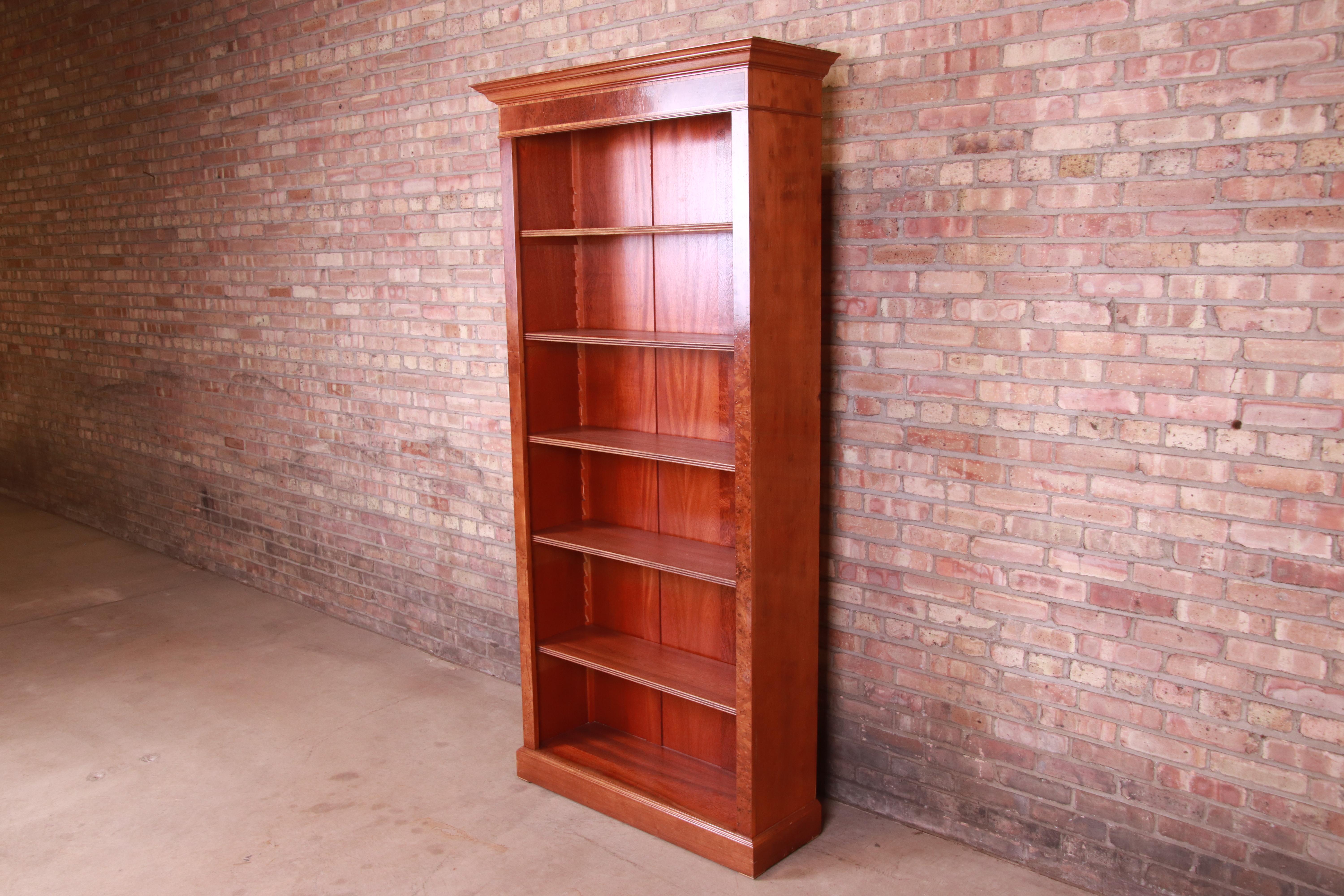 Victorian Style Burled Walnut and English Yew Wood Tall Bookcase In Good Condition In South Bend, IN