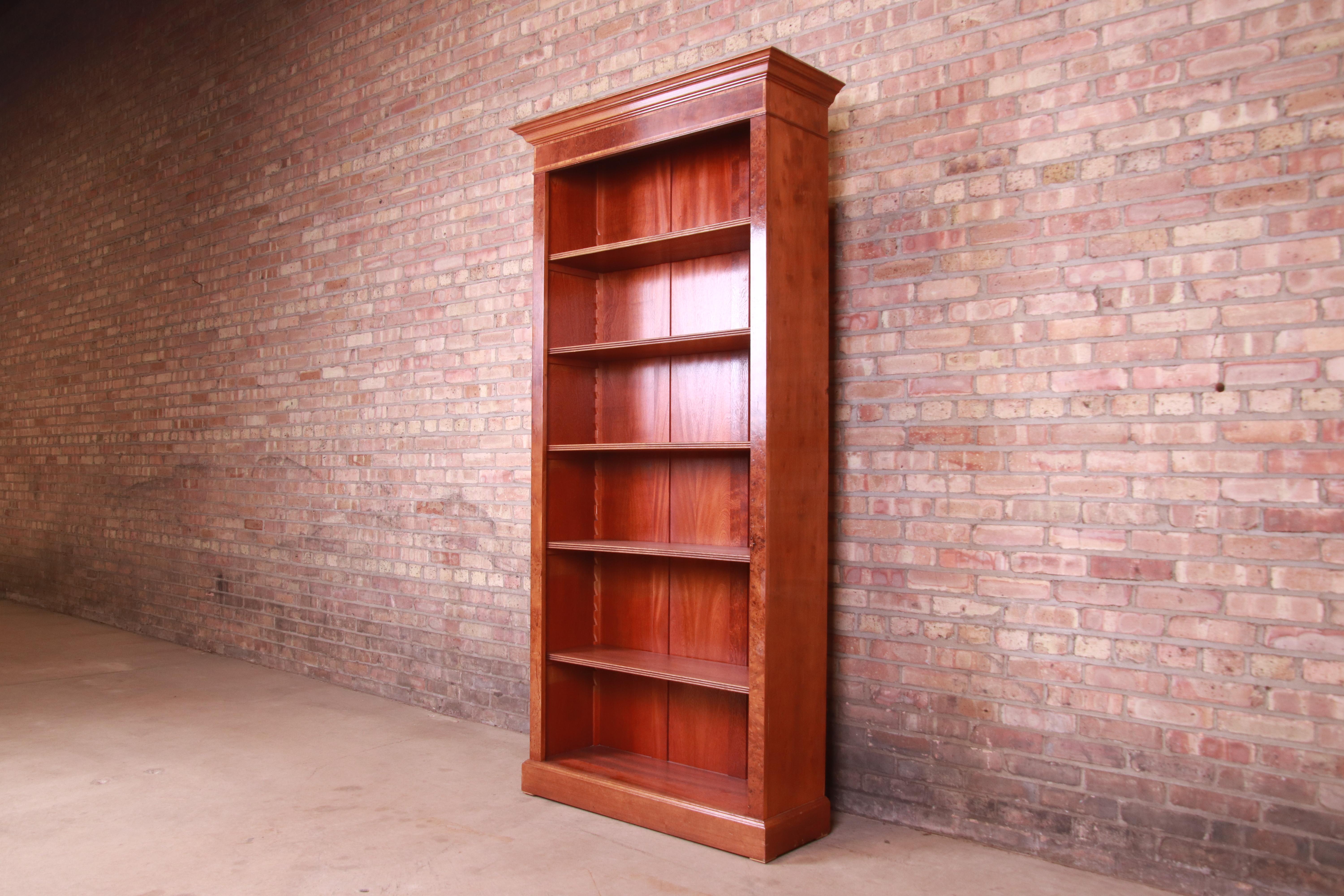 20th Century Victorian Style Burled Walnut and English Yew Wood Tall Bookcase