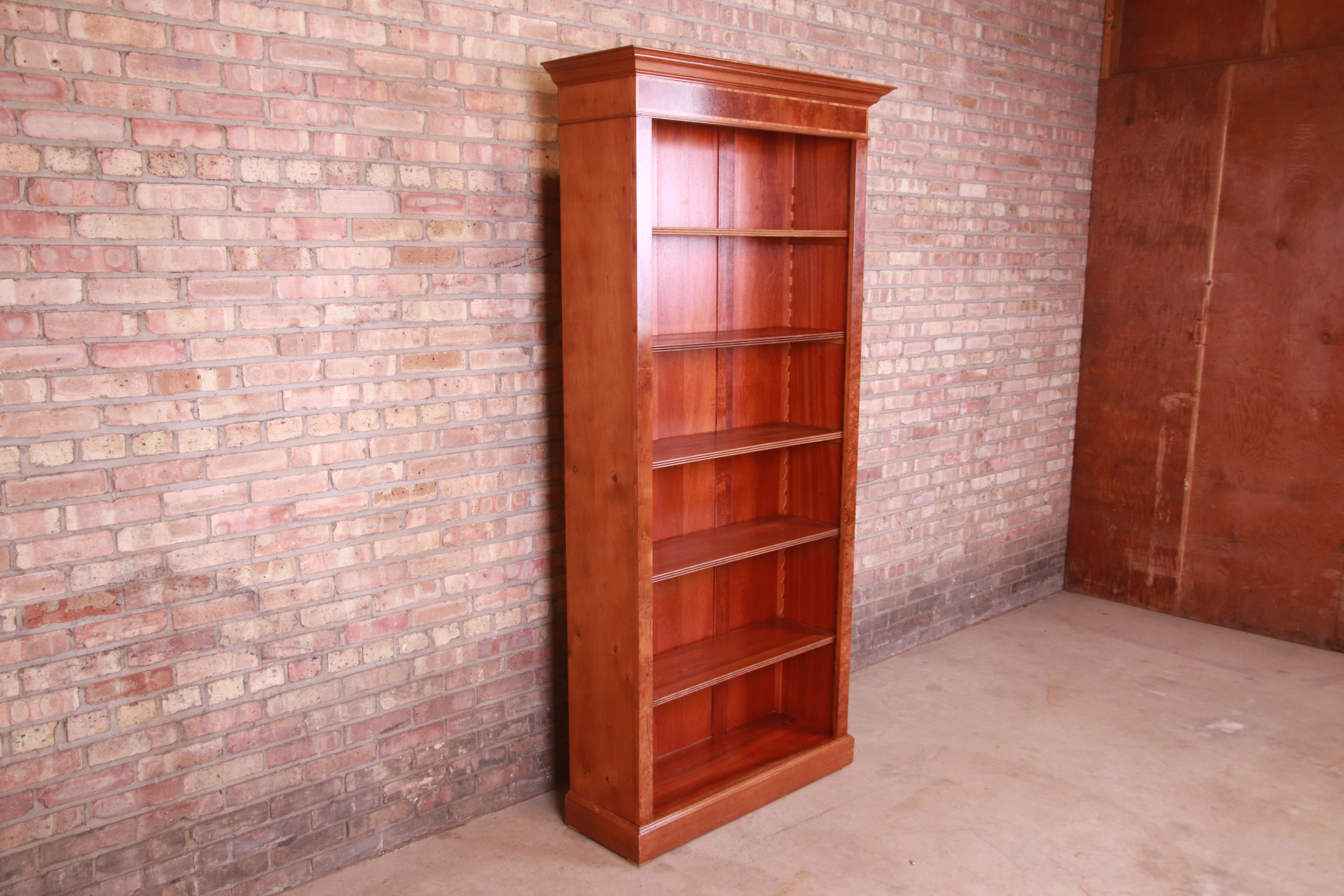 Victorian Style Burled Walnut and English Yew Wood Tall Bookcase 1
