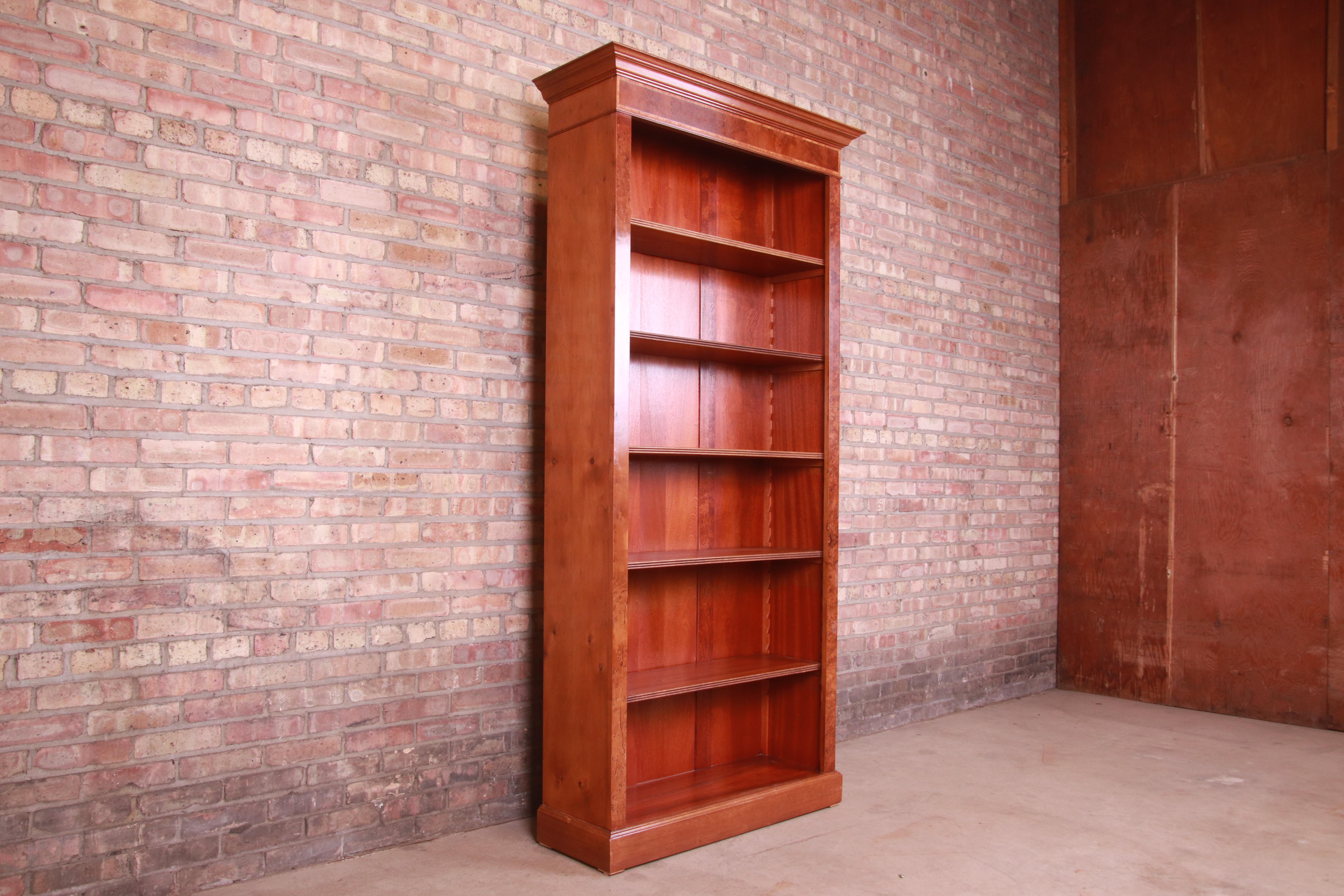 Victorian Style Burled Walnut and English Yew Wood Tall Bookcase 2