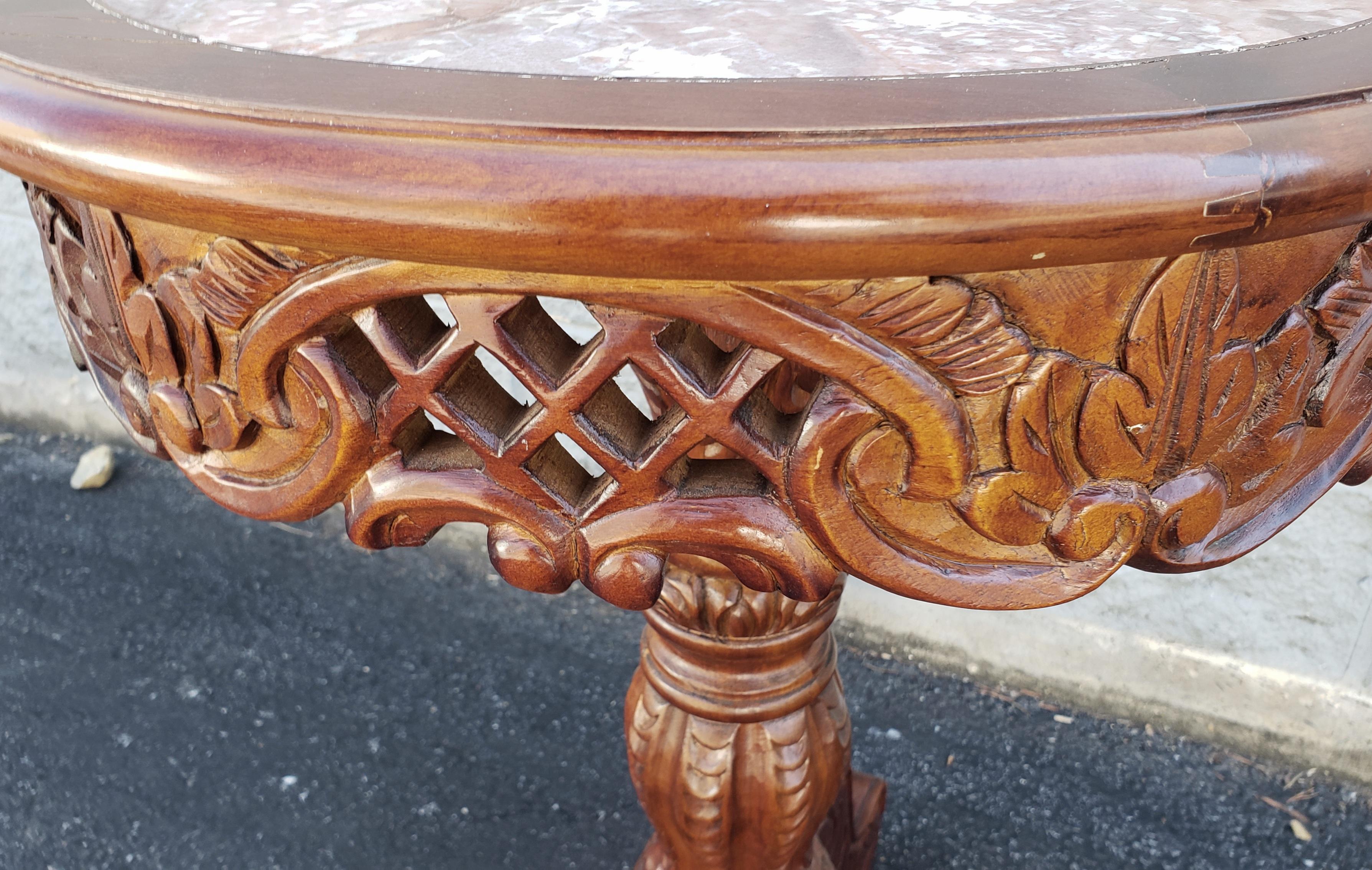 Other Victorian Style Carved Fruitwood and Marble Inset Pedestal Side Table For Sale