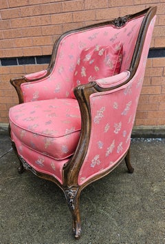 Victorian Style Carved Fruitwood and Upholstered Lounge Chair