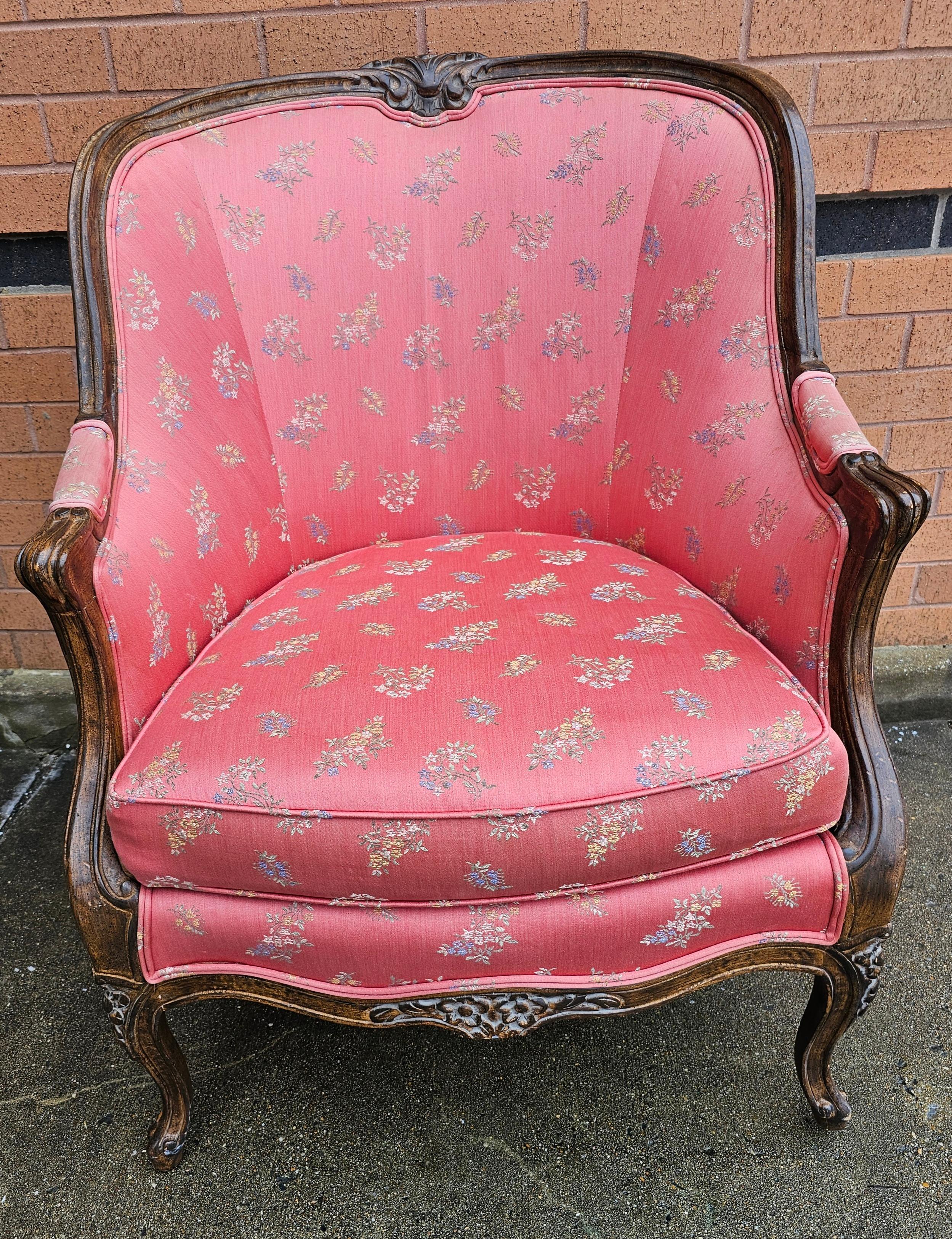 Upholstery Victorian Style Carved Fruitwood and Upholstered Lounge Chair For Sale