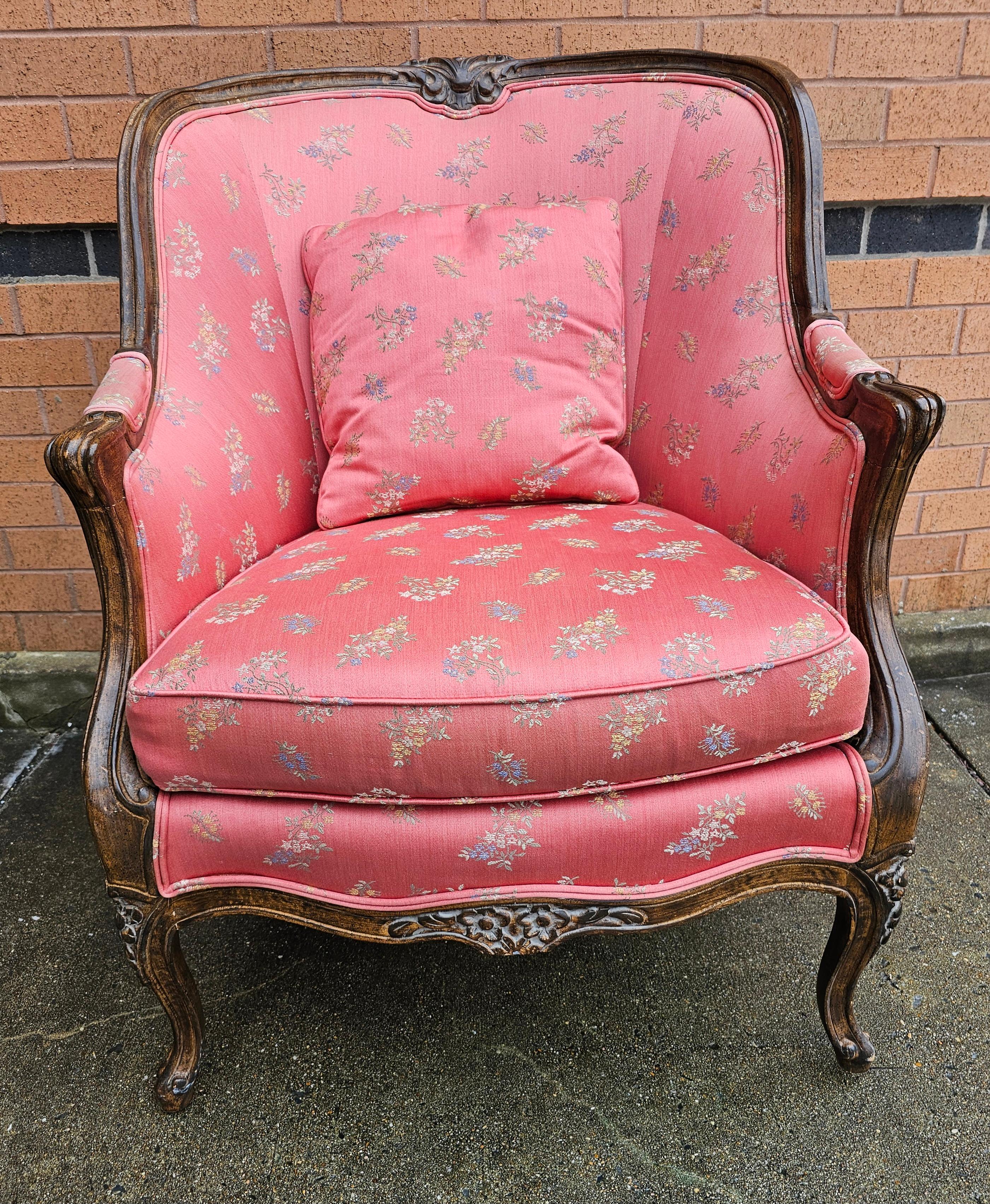 Victorian Style Carved Fruitwood and Upholstered Lounge Chair For Sale 1