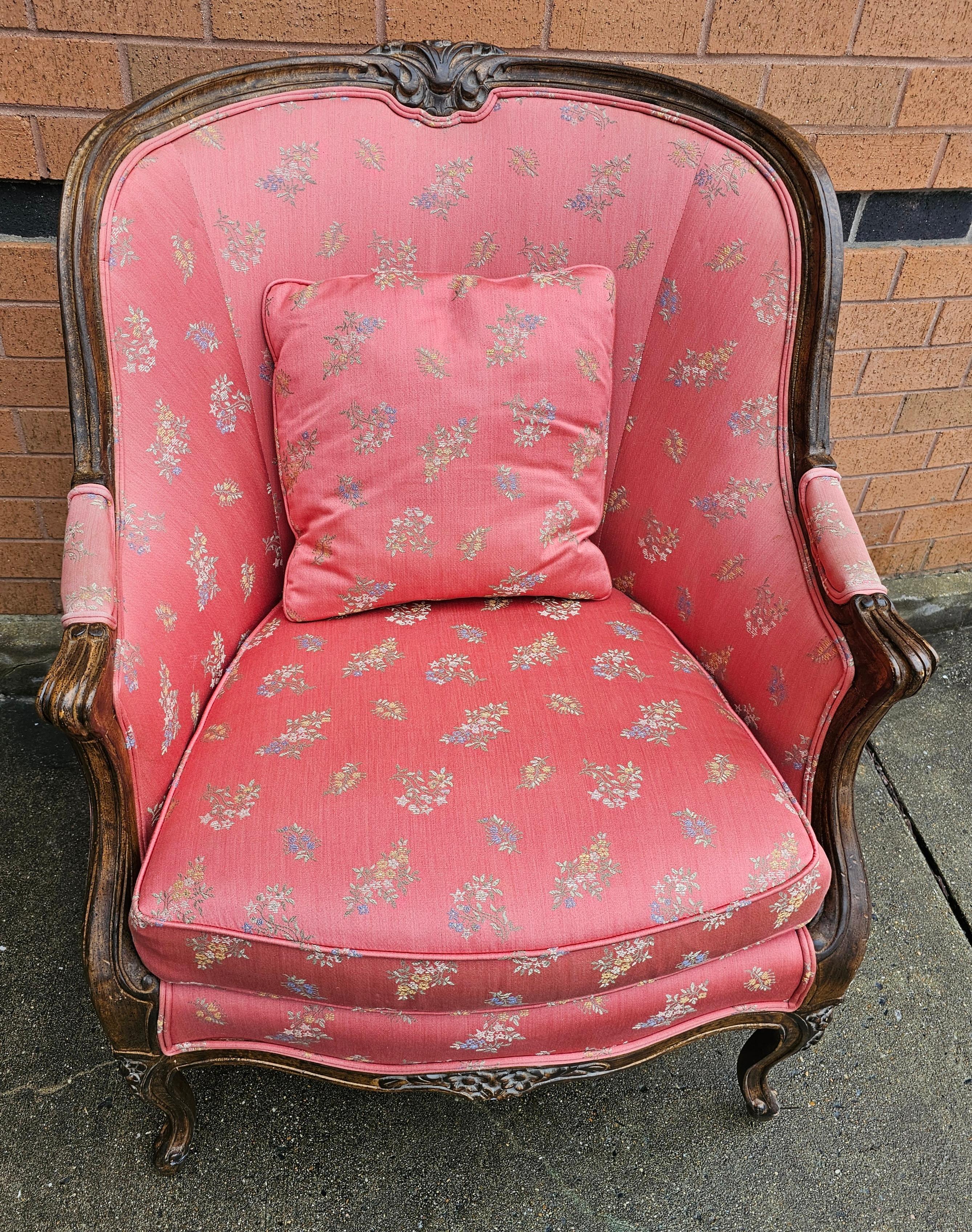 Victorian Style Carved Fruitwood and Upholstered Lounge Chair For Sale 2