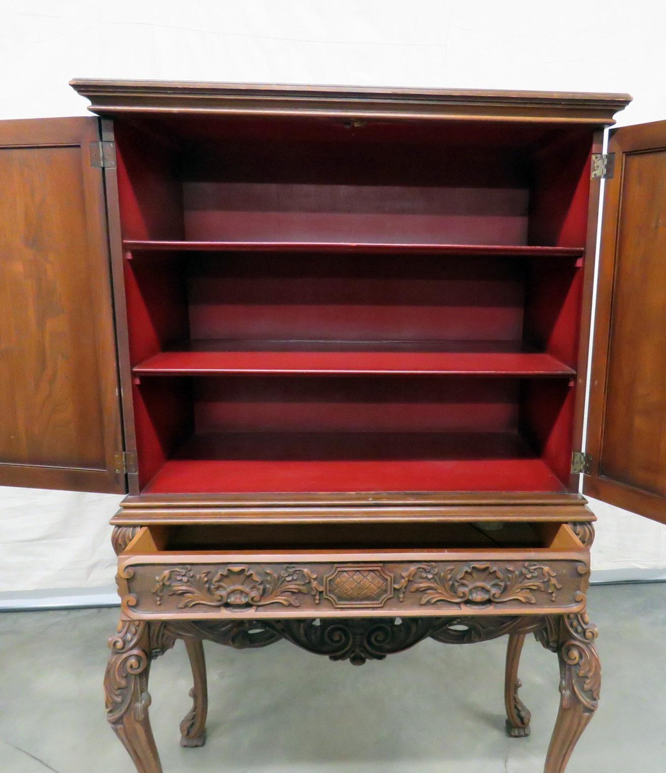 Small Size Carved English Georgian Style Carved Liquor or China Cabinet 1