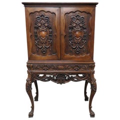 Small Size Carved English Georgian Style Carved Liquor or China Cabinet