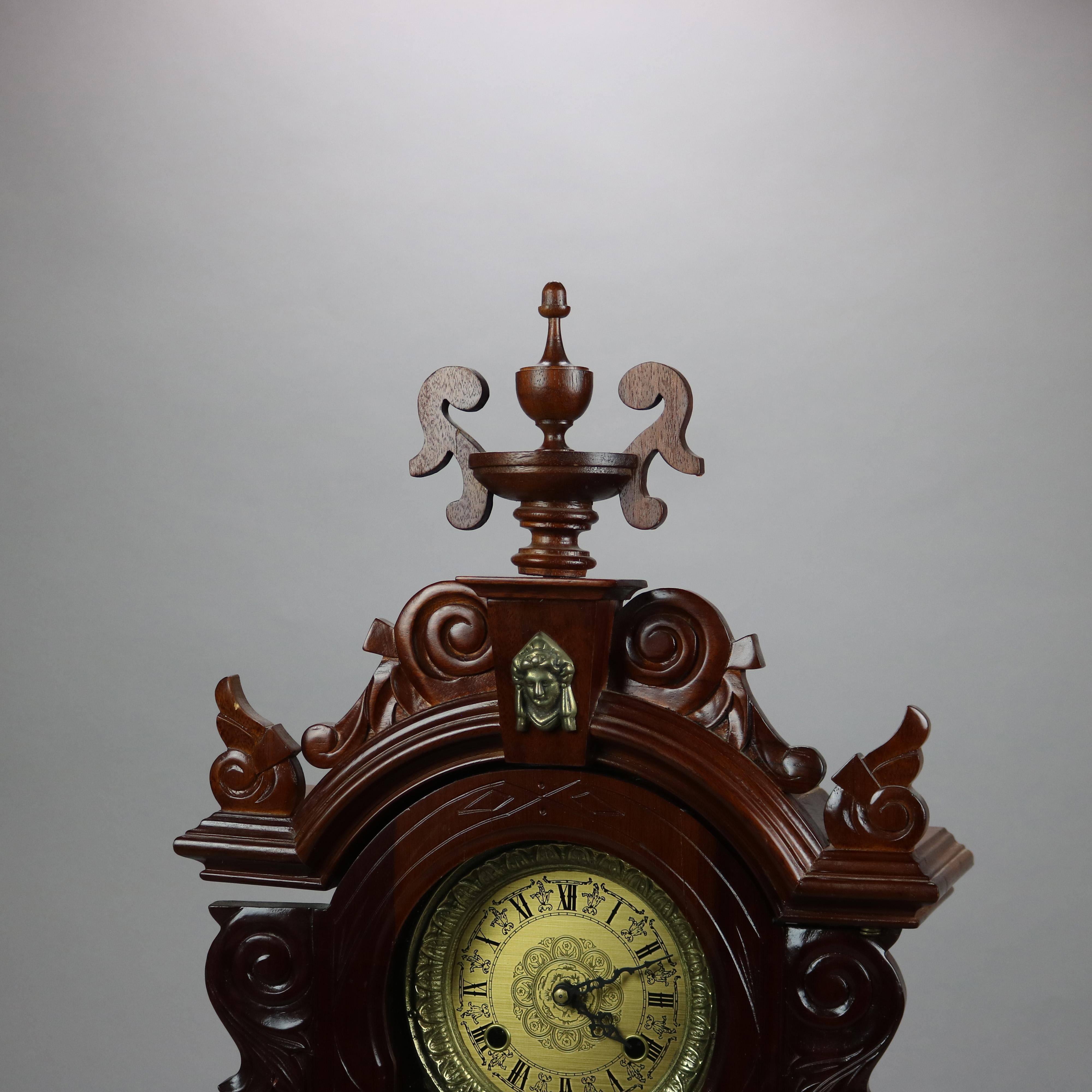 Victorian Style Carved Mahogany Mantle Clock 20th Century 1