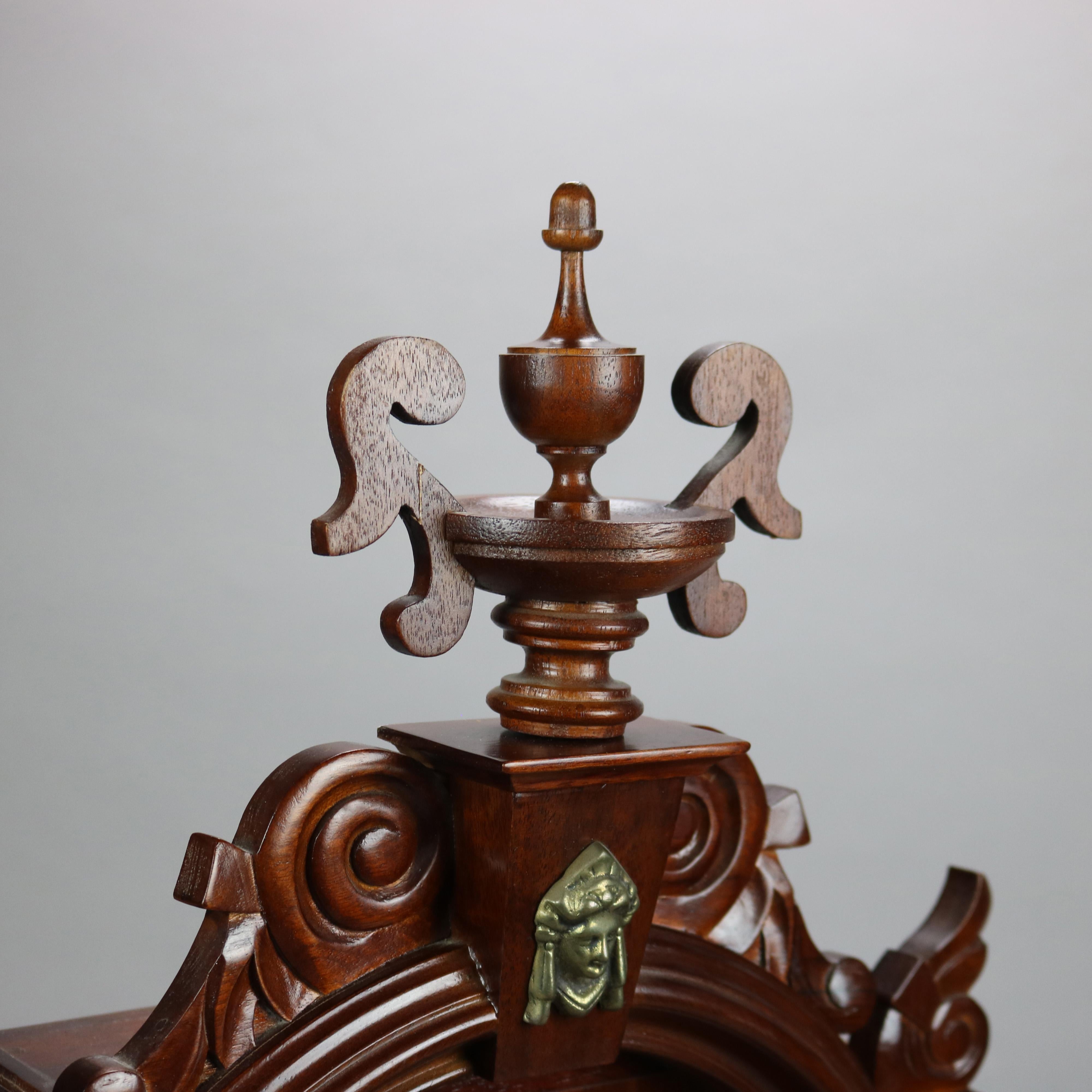 Victorian Style Carved Mahogany Mantle Clock 20th Century 2