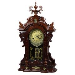 Victorian Style Carved Mahogany Mantle Clock 20th Century