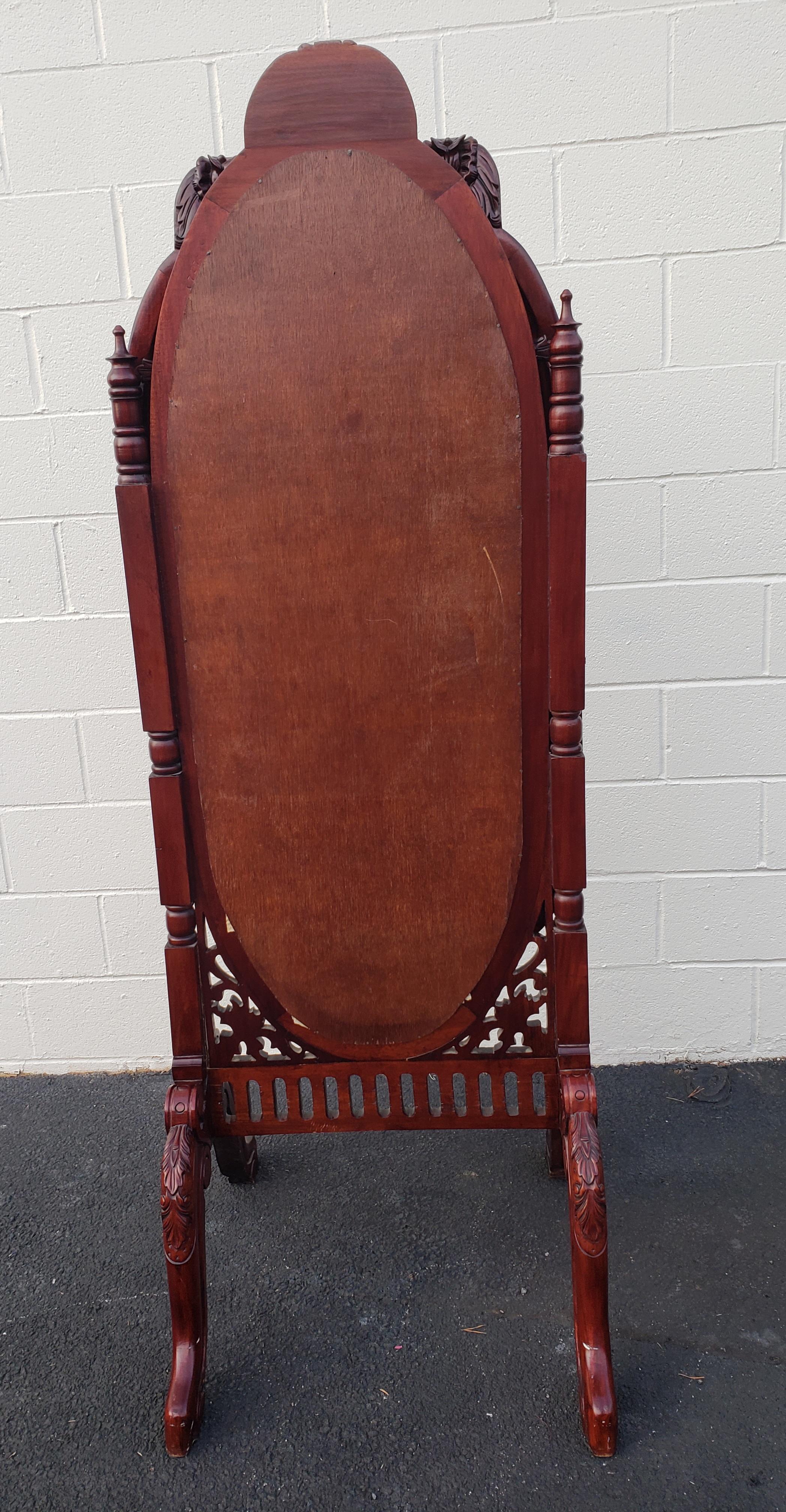 Victorian Style Carved Mahogany Triptych Full Length Floor Mirror For Sale 7