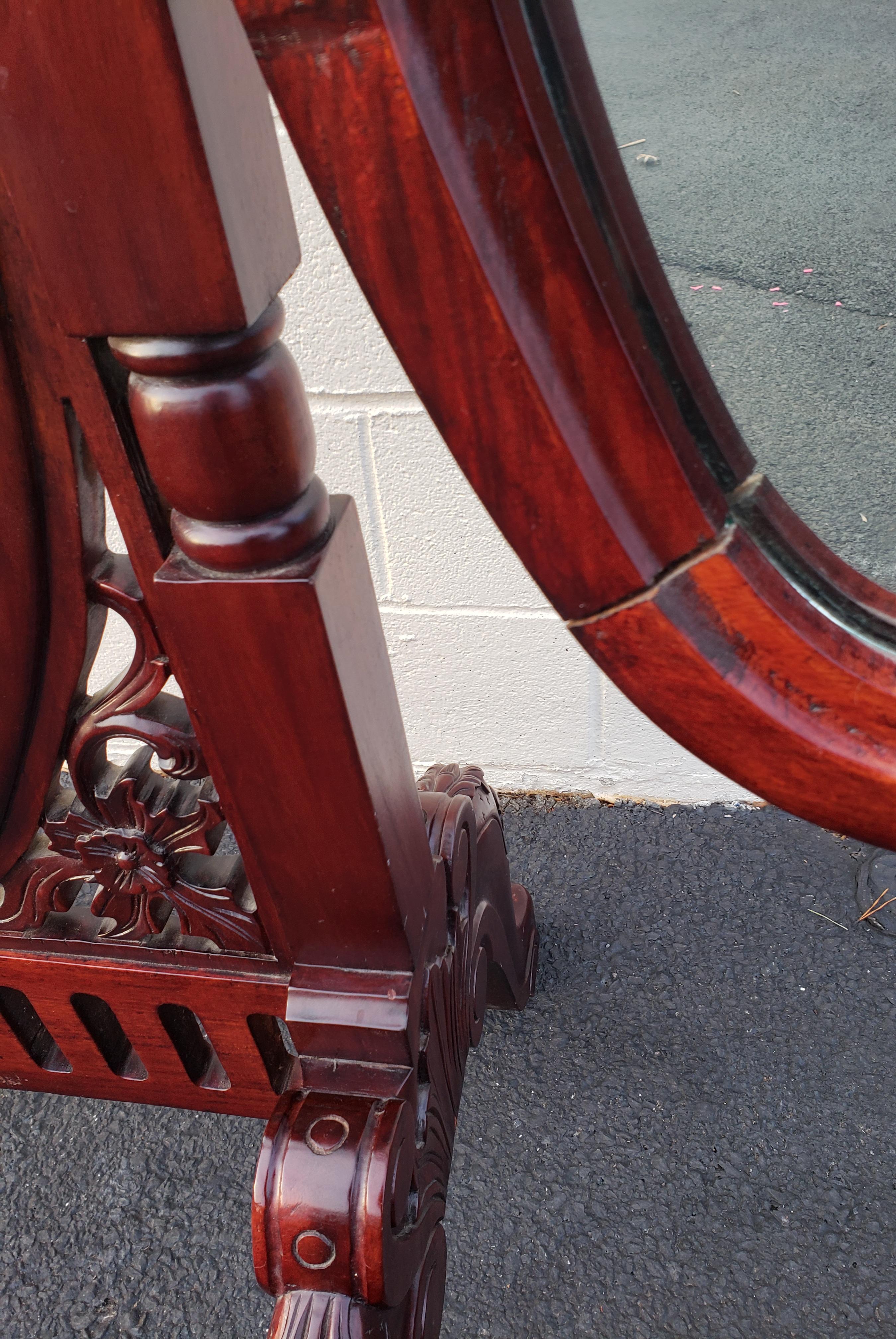 20th Century Victorian Style Carved Mahogany Triptych Full Length Floor Mirror For Sale