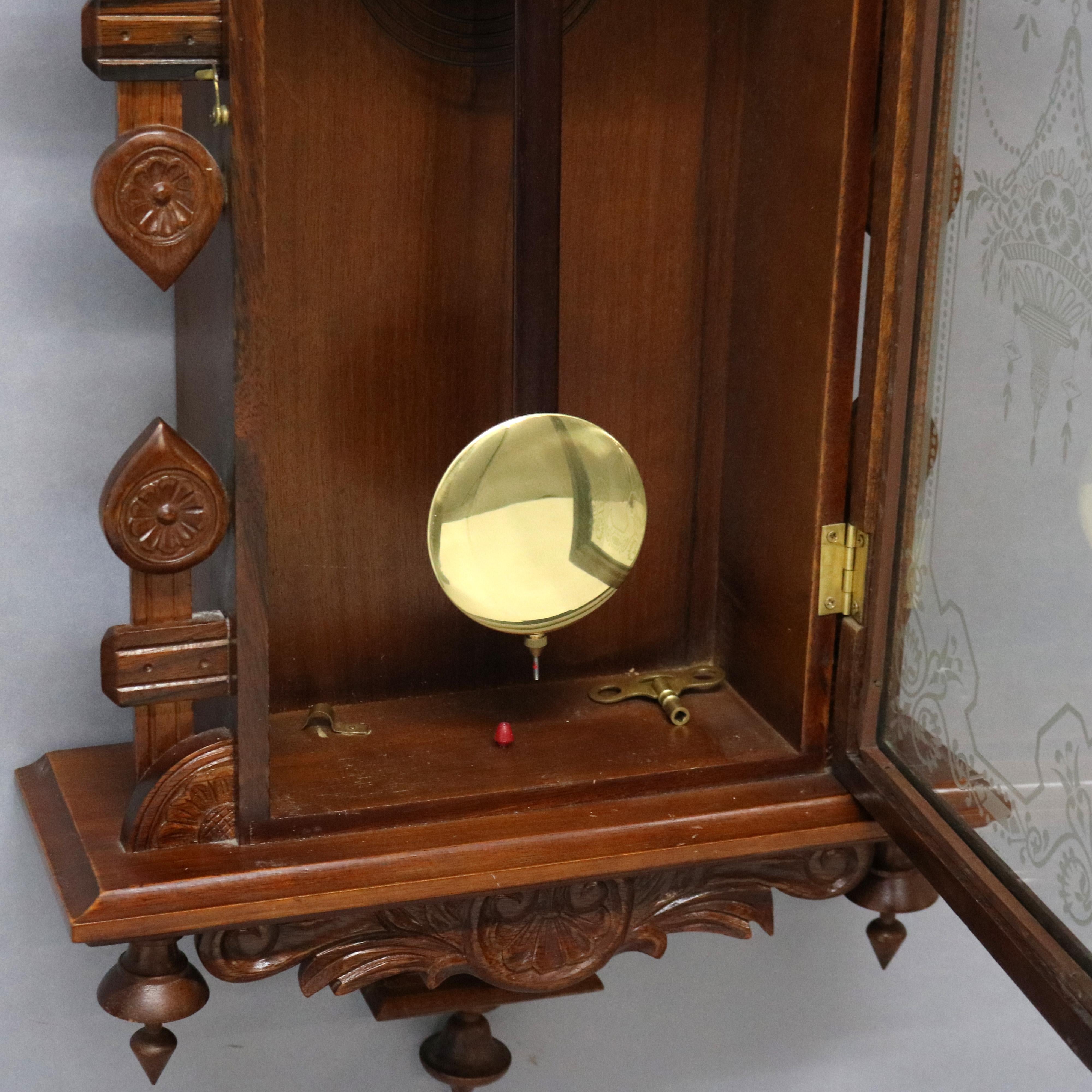 Victorian Style Carved Mahogany Wall Clock 20th C 5