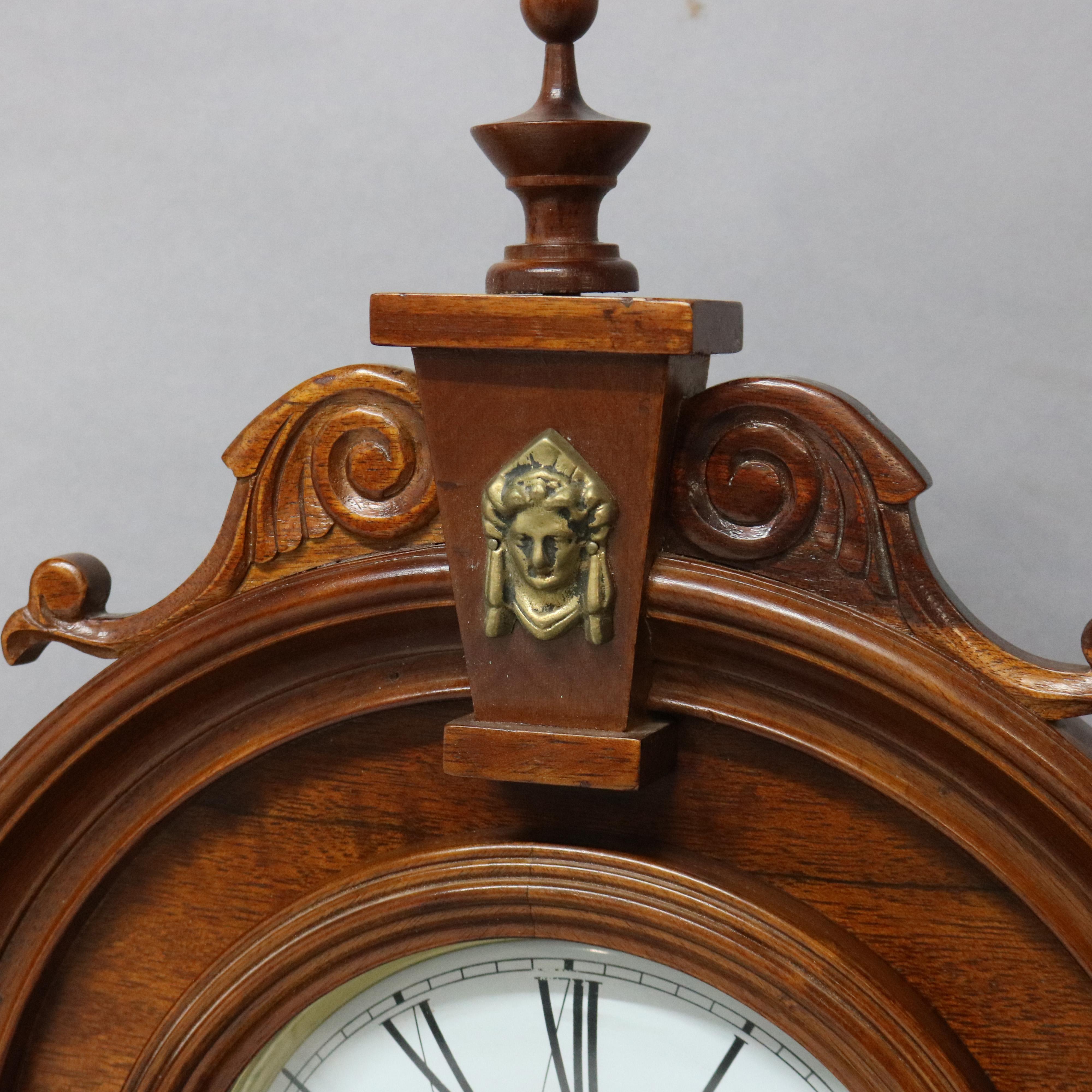 Victorian Style Carved Mahogany Wall Clock 20th C In Good Condition In Big Flats, NY