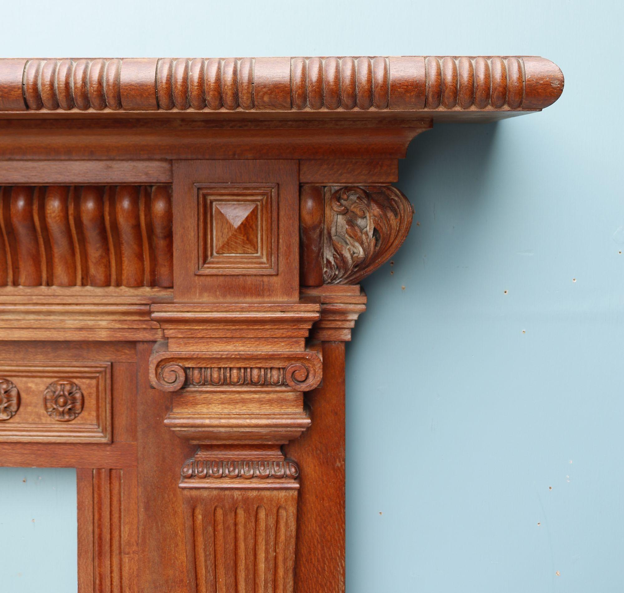 Victorian Style Carved Oak Fireplace In Good Condition For Sale In Wormelow, Herefordshire
