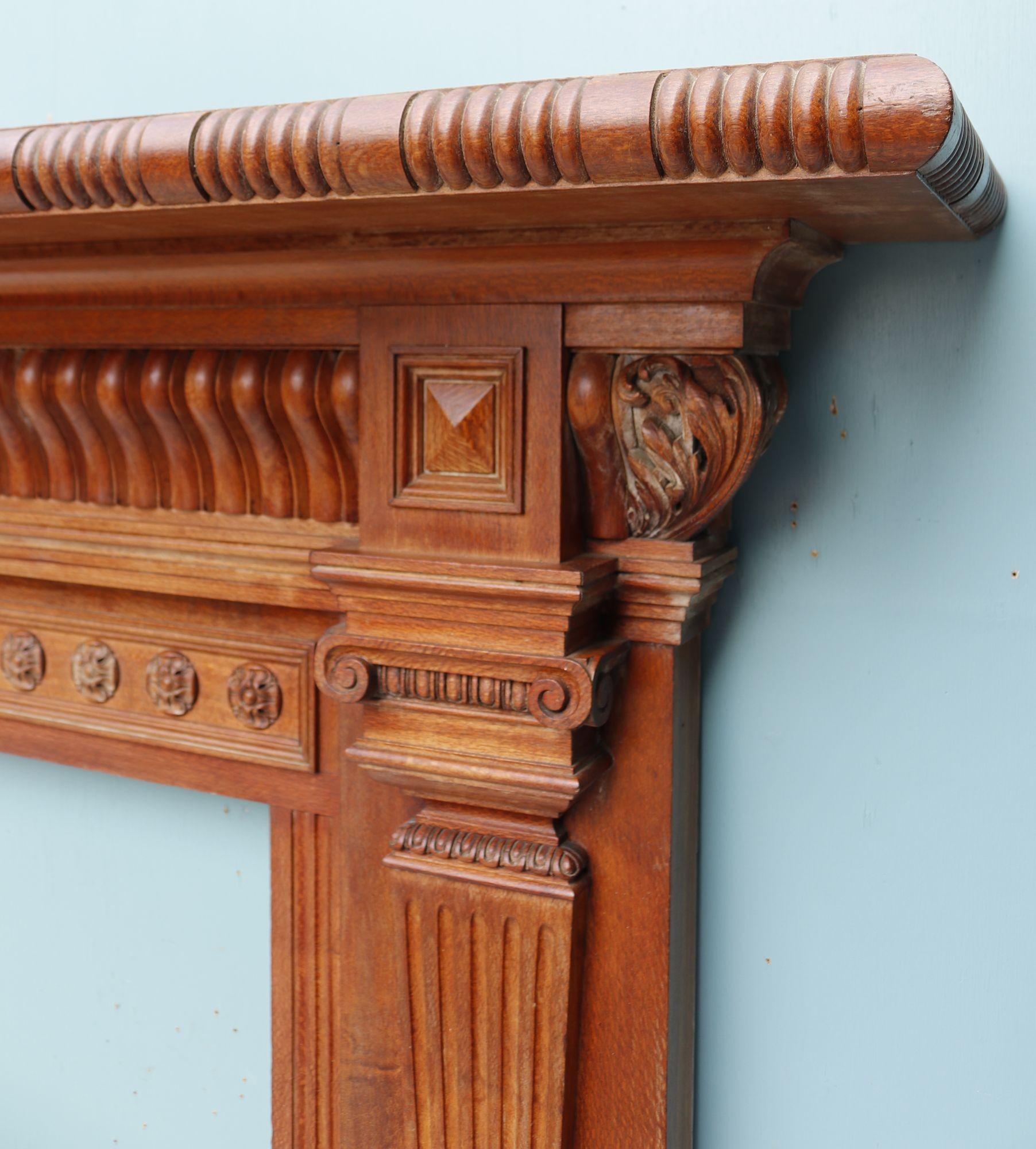 Wood Victorian Style Carved Oak Fireplace