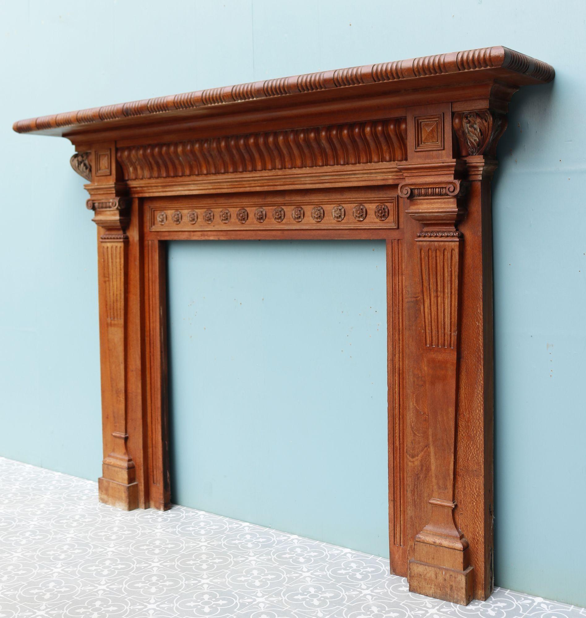 Victorian Style Carved Oak Fireplace For Sale 2