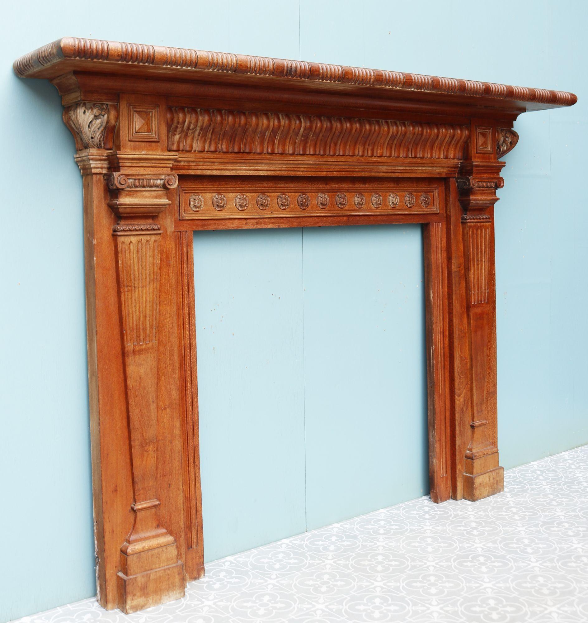 Victorian Style Carved Oak Fireplace For Sale 3