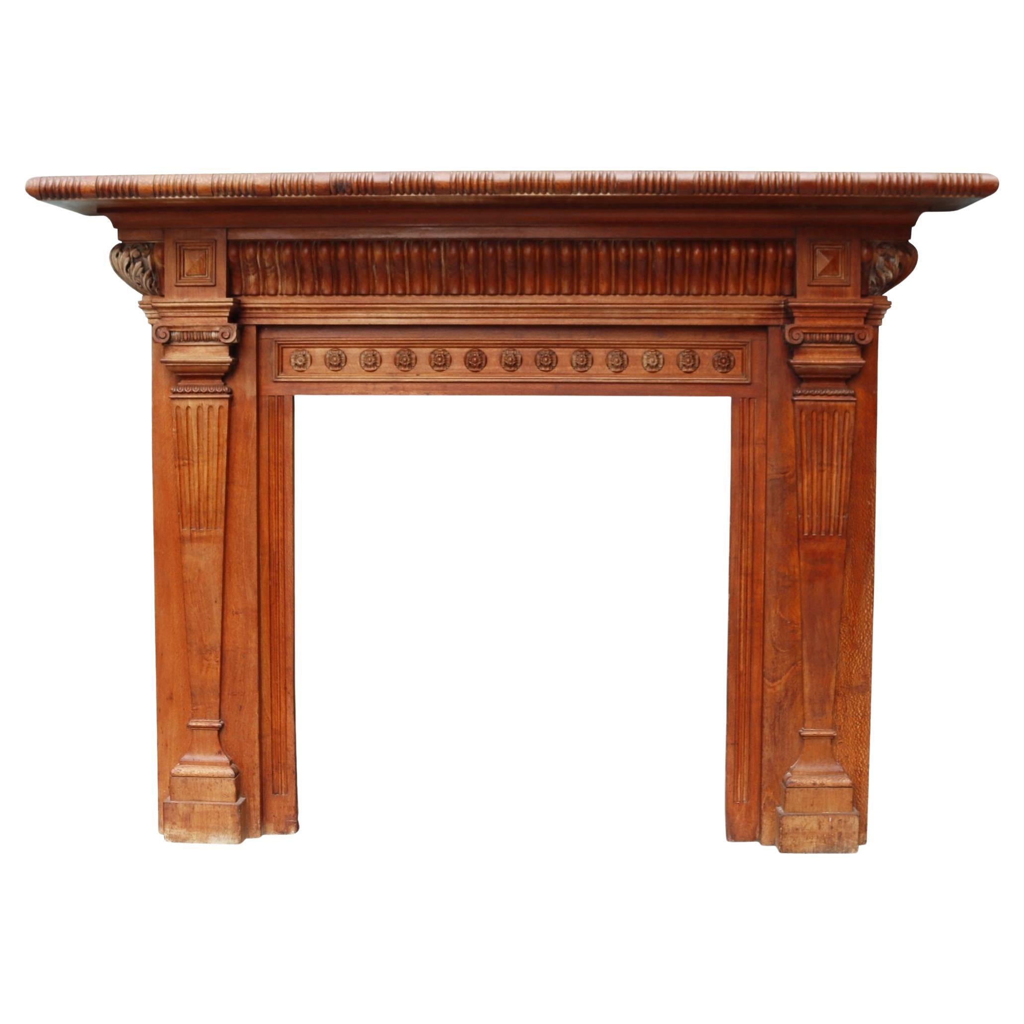 Victorian Style Carved Oak Fireplace For Sale