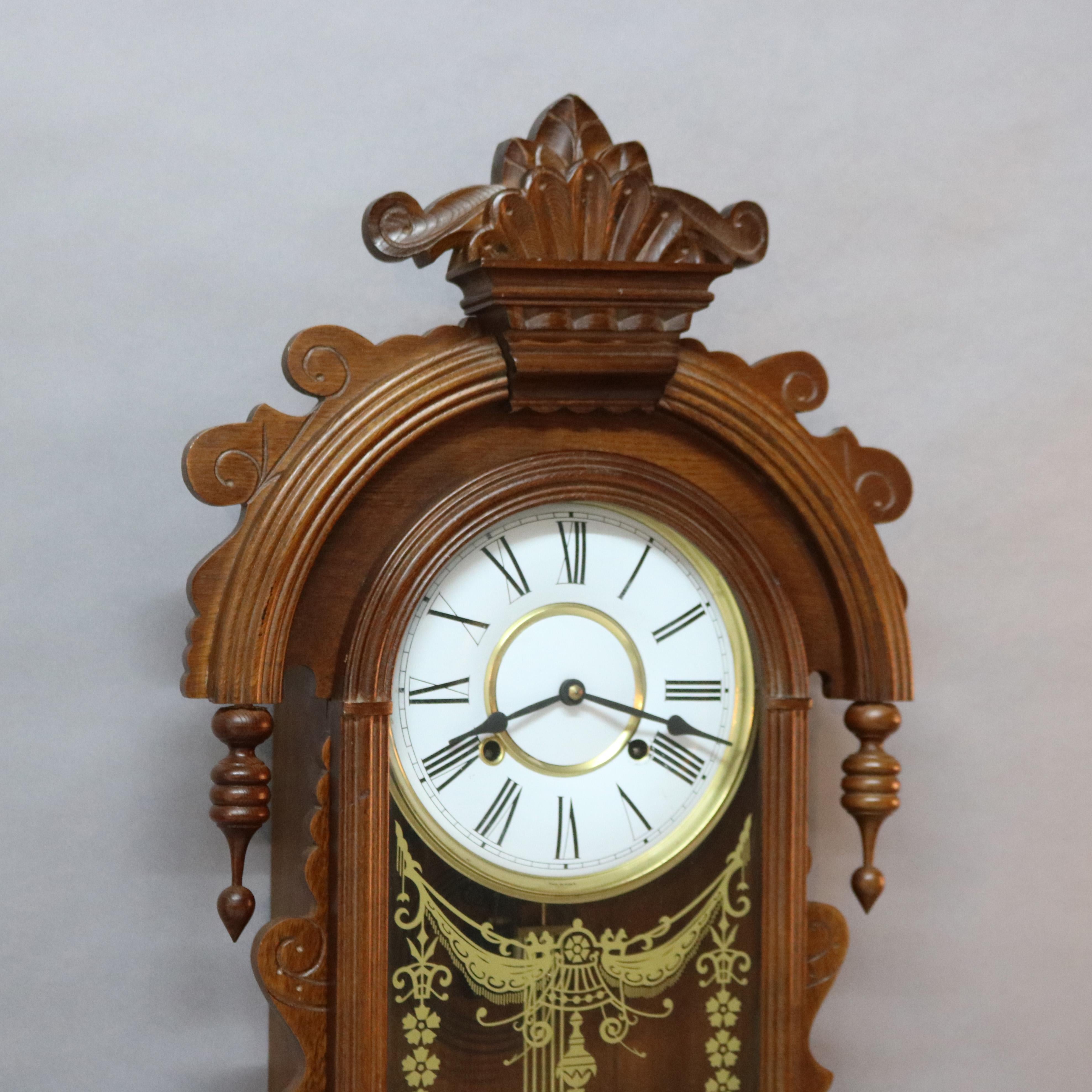 Asian Victorian Style Carved Oak Wall Clock 20th Century