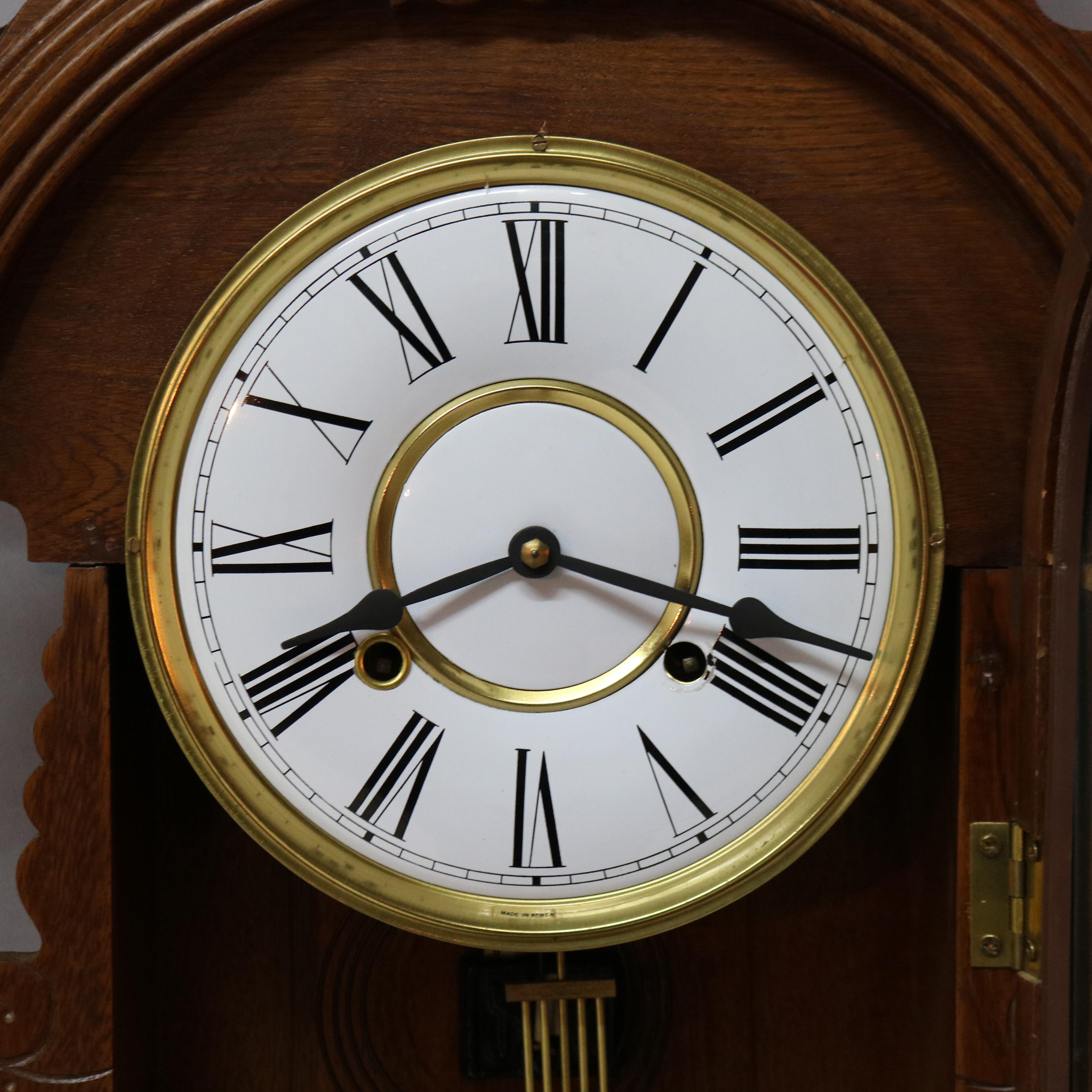 Victorian Style Carved Oak Wall Clock 20th Century In Good Condition In Big Flats, NY