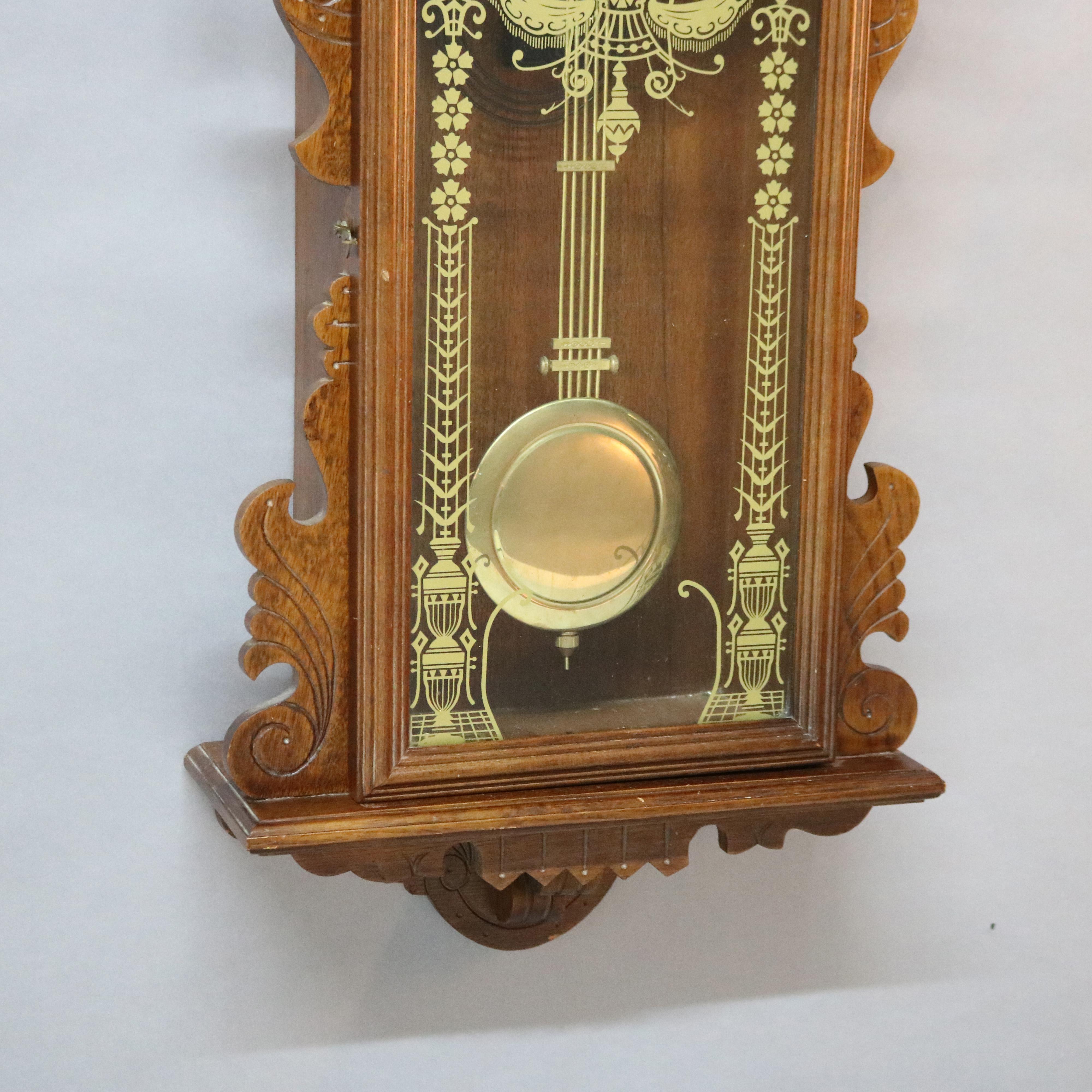 Victorian Style Carved Oak Wall Clock 20th Century 4