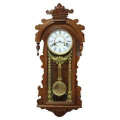 Victorian Style Carved Oak Wall Clock 20th Century