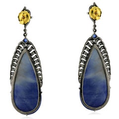 Victorian-Style Carved Sapphire & Diamond Drop Earrings