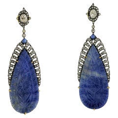 Victorian-Style Carved Sapphire 
Diamond Drop Earrings