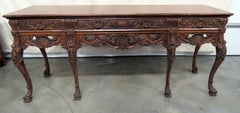 Heavily Carved Walnut English Georgian Sideboard Server Buffet C1920