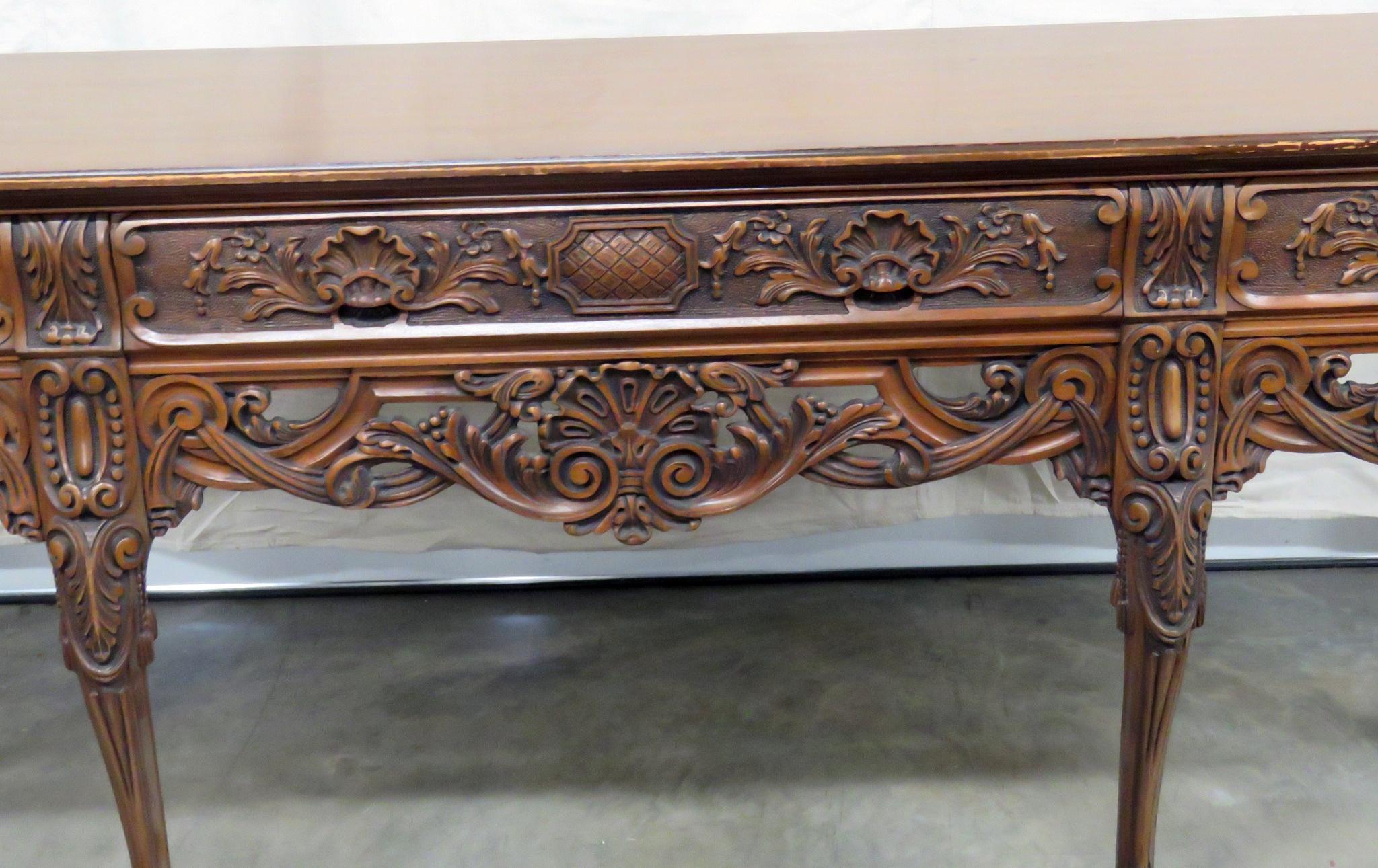 Heavily Carved Walnut English Georgian Sideboard Server Buffet C1920 In Good Condition In Swedesboro, NJ