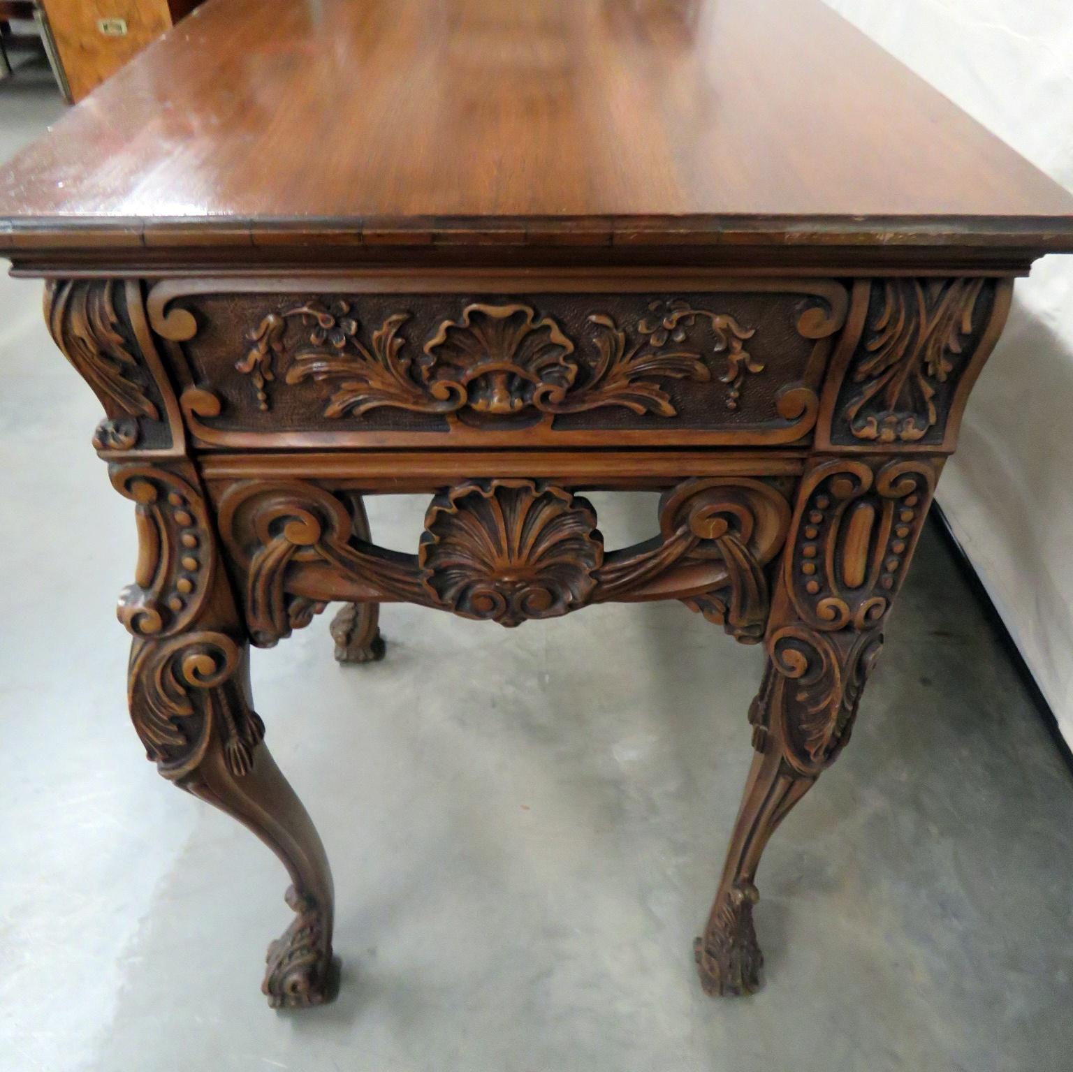 Heavily Carved Walnut English Georgian Sideboard Server Buffet C1920 1