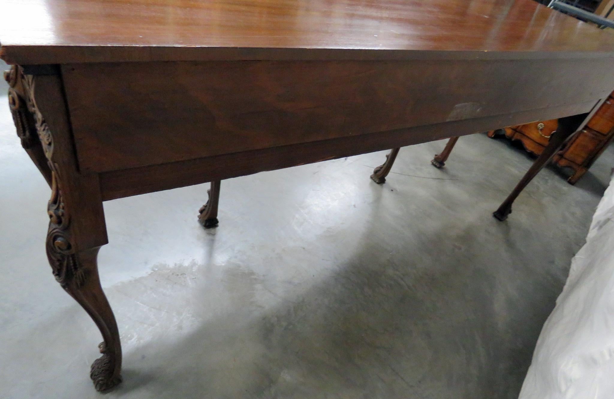 Heavily Carved Walnut English Georgian Sideboard Server Buffet C1920 2
