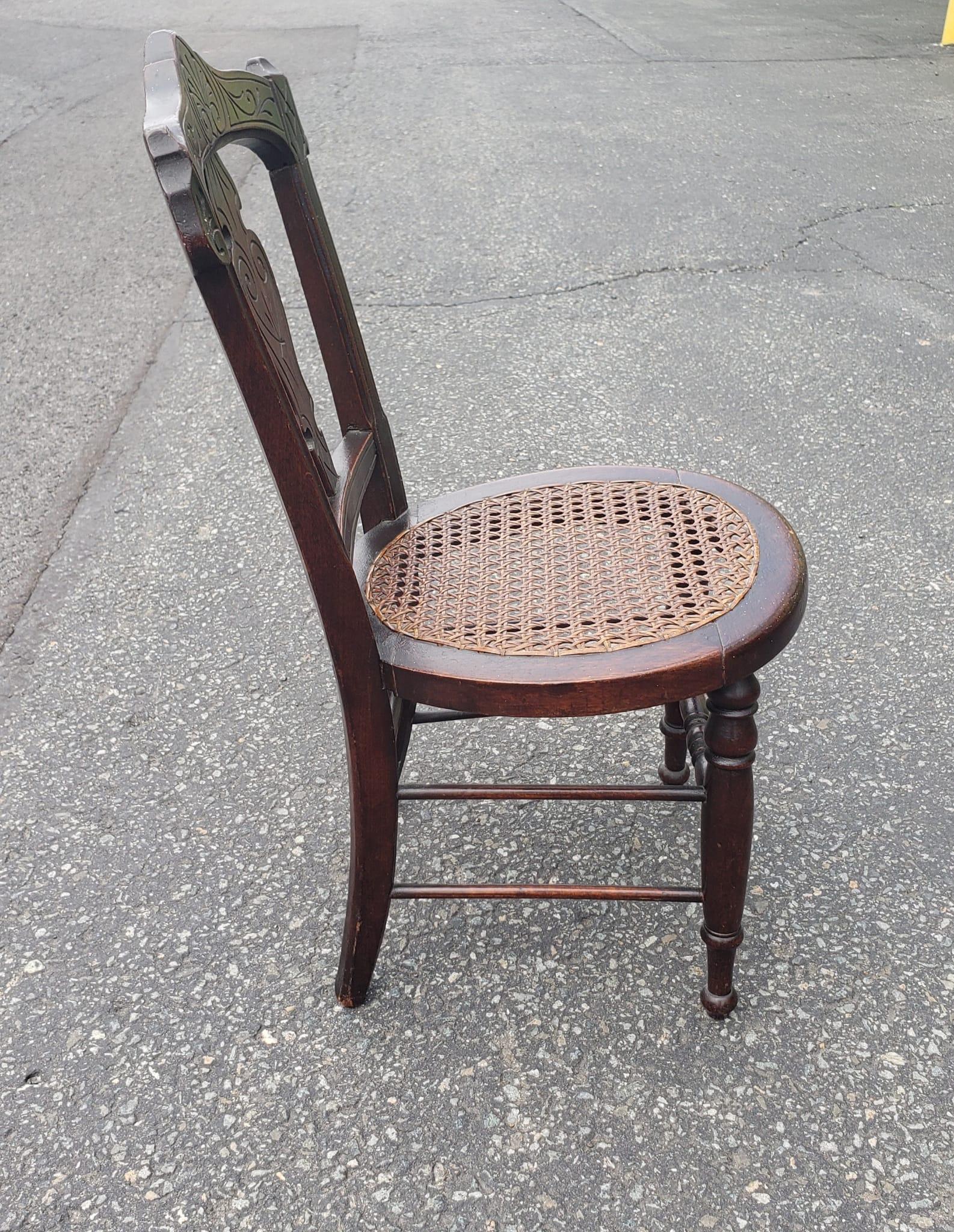 Victorian Style Carved Walnut and Cane Seat Youth Chair In Good Condition For Sale In Germantown, MD