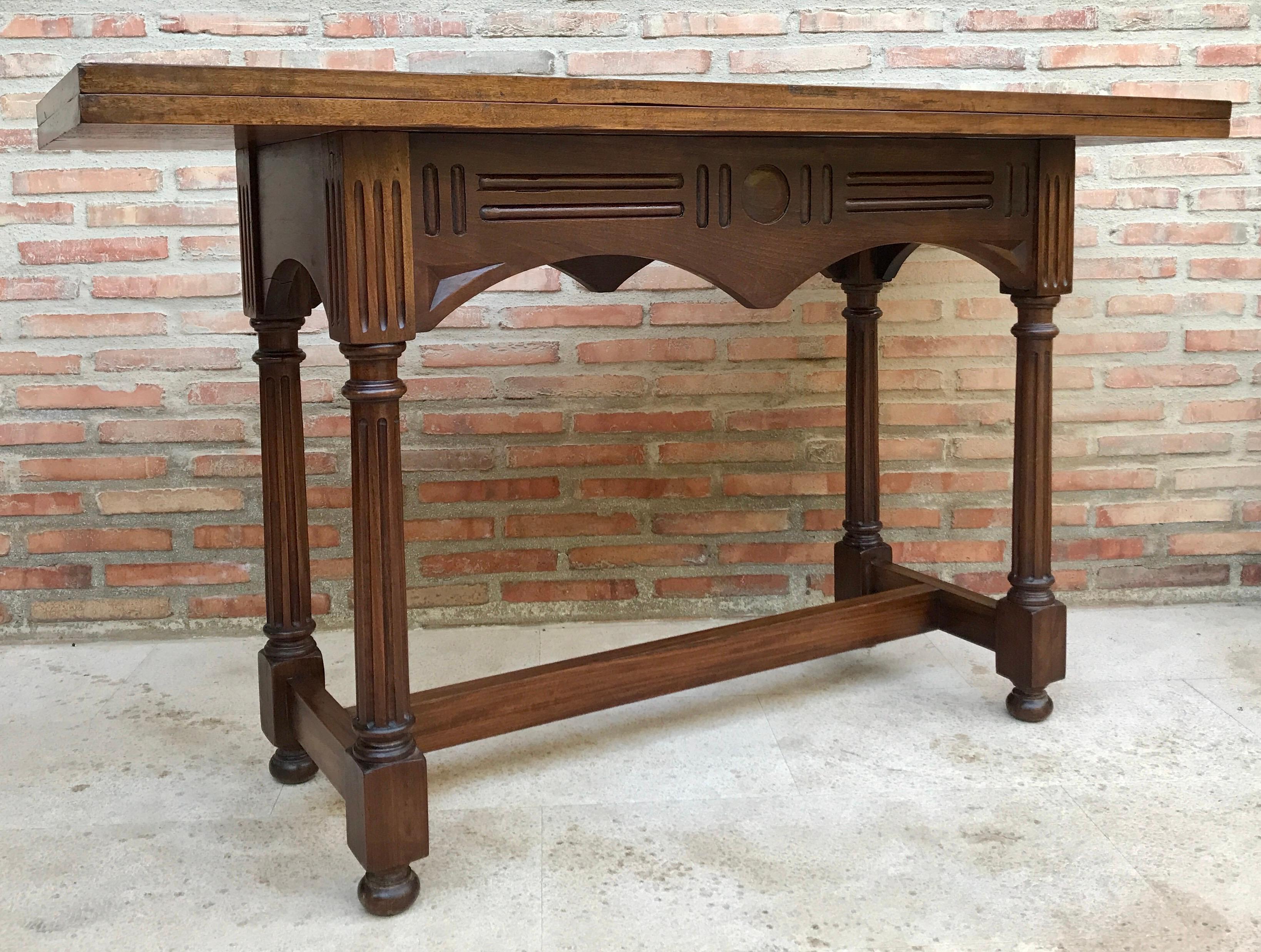Spanish Victorian Style Carved Walnut Convertible Console or Dining Table For Sale