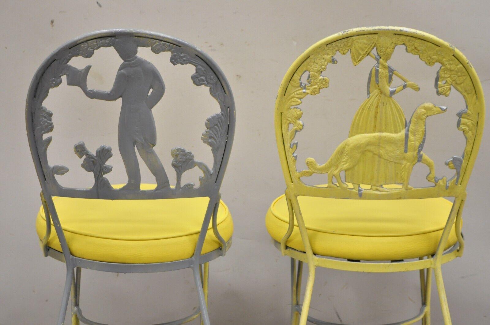 Victorian Style Cast Aluminum Courting Scene Garden Patio Bistro Chairs - a Pair For Sale 6