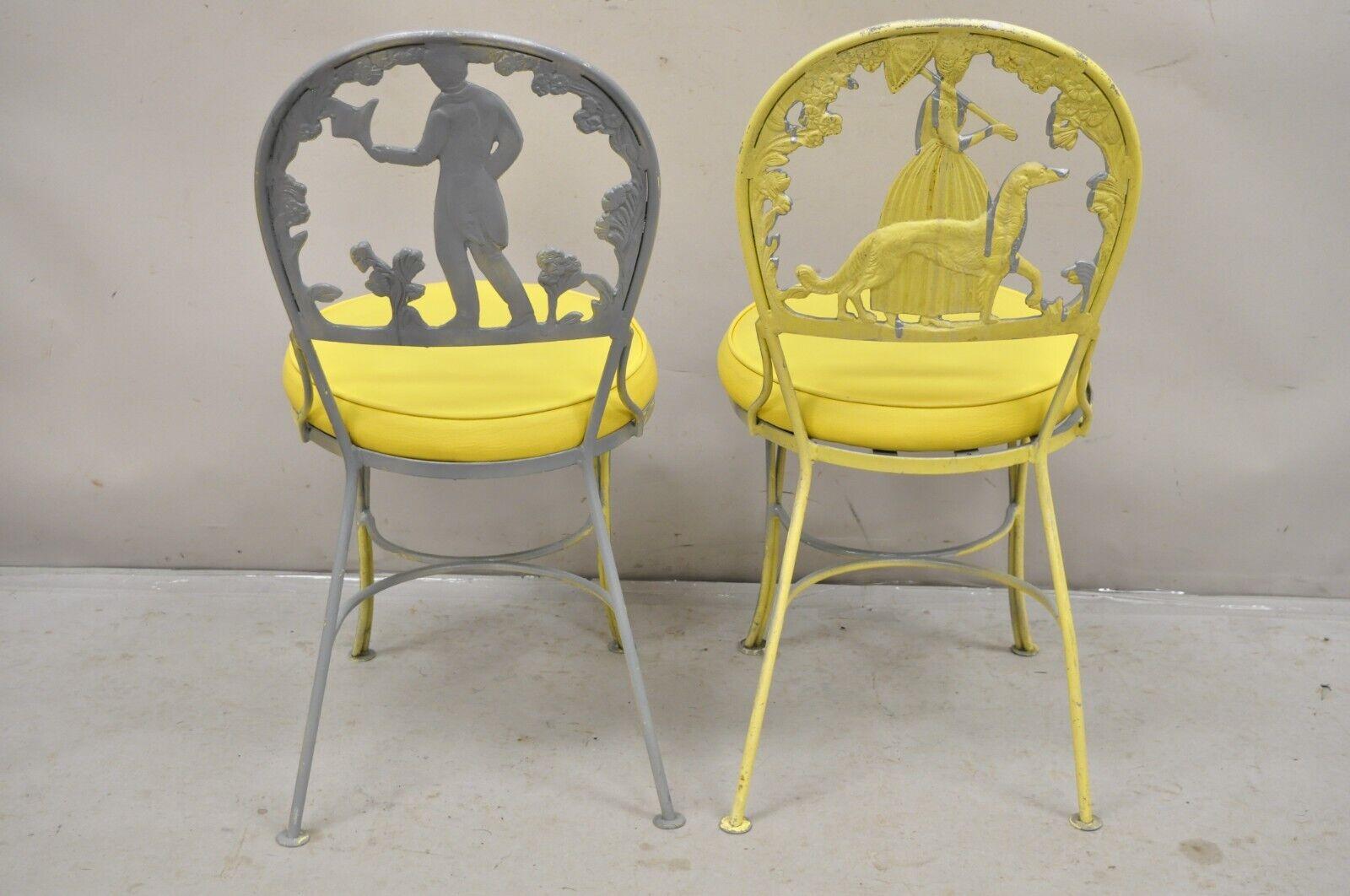Victorian Style Cast Aluminum Courting Scene Garden Patio Bistro Chairs - a Pair For Sale 4