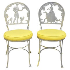 Used Victorian Style Cast Aluminum Courting Scene Garden Patio Bistro Chairs - a Pair