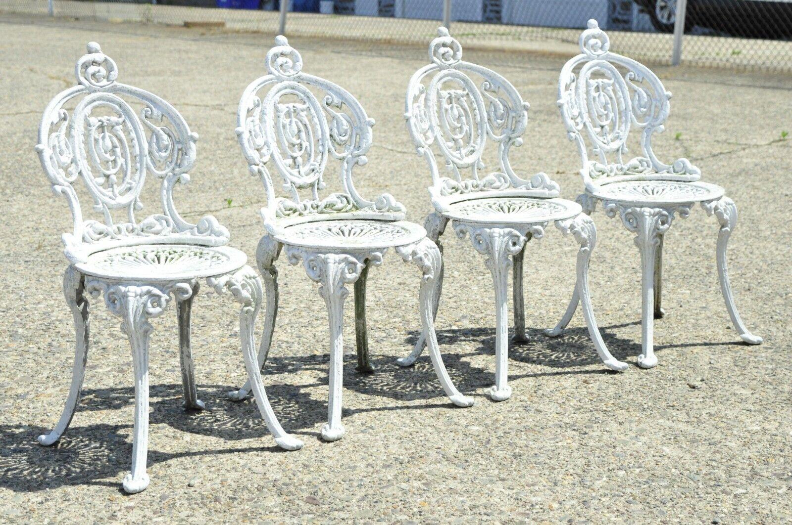 Victorian Style Cast Aluminum Ornate Outdoor Garden Chairs, Set of 4 6