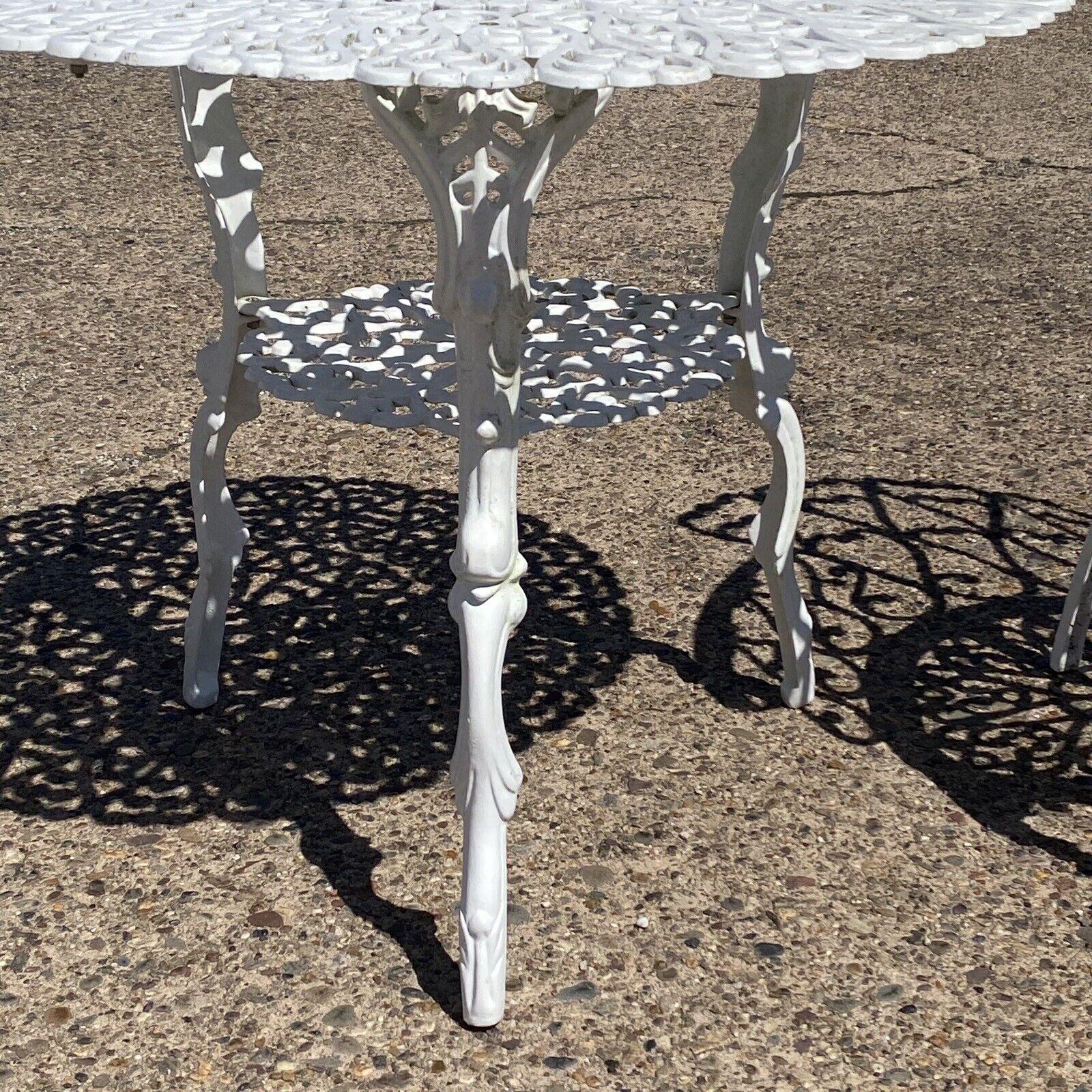 20th Century Victorian Style Cast Aluminum Scrolling Heart Back Garden Patio 3 Pc Bistro Set