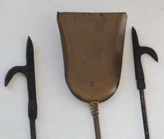 Victorian Style Cast Brass and Iron Fire Tools, 3 Pieces