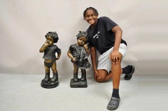 Victorian Style Cast Bronze 29" Little Boy and Girl Statue Figure - a Pair