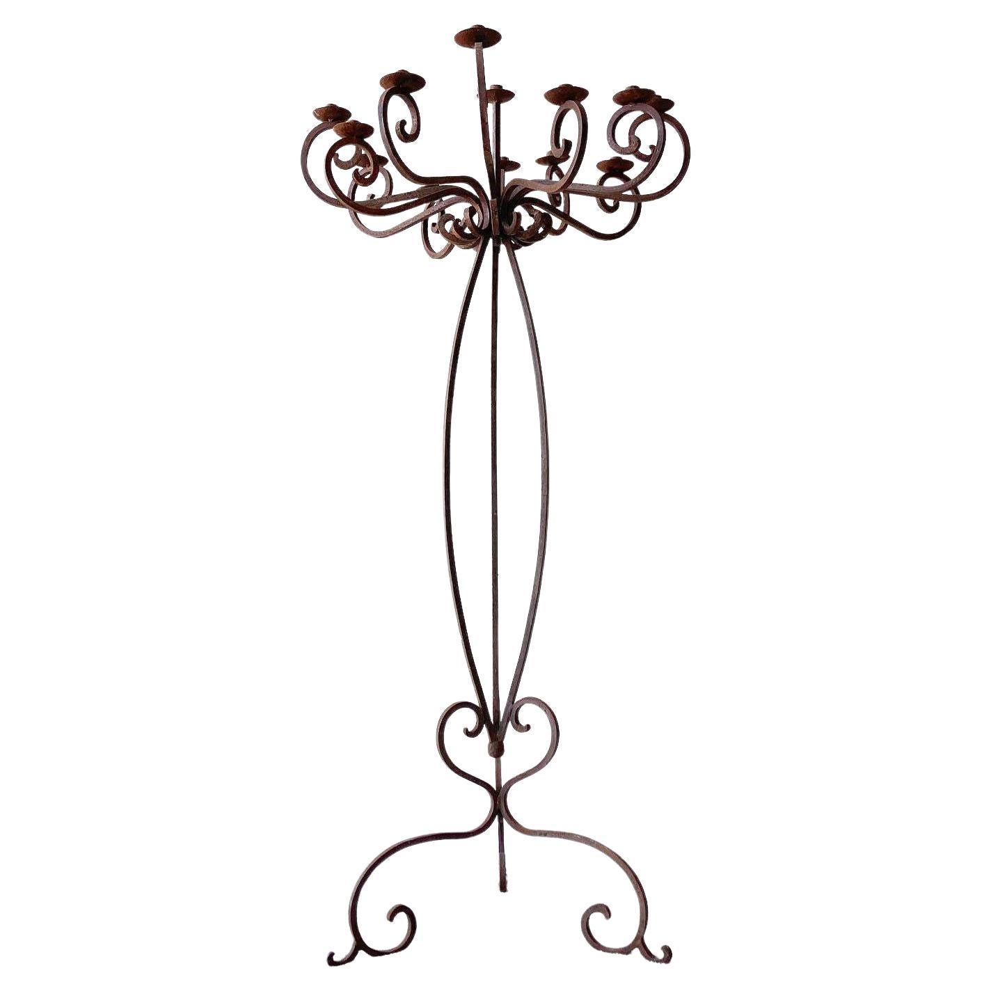 Victorian Style Cast Iron Floor Candelabra - 13 Cups For Sale